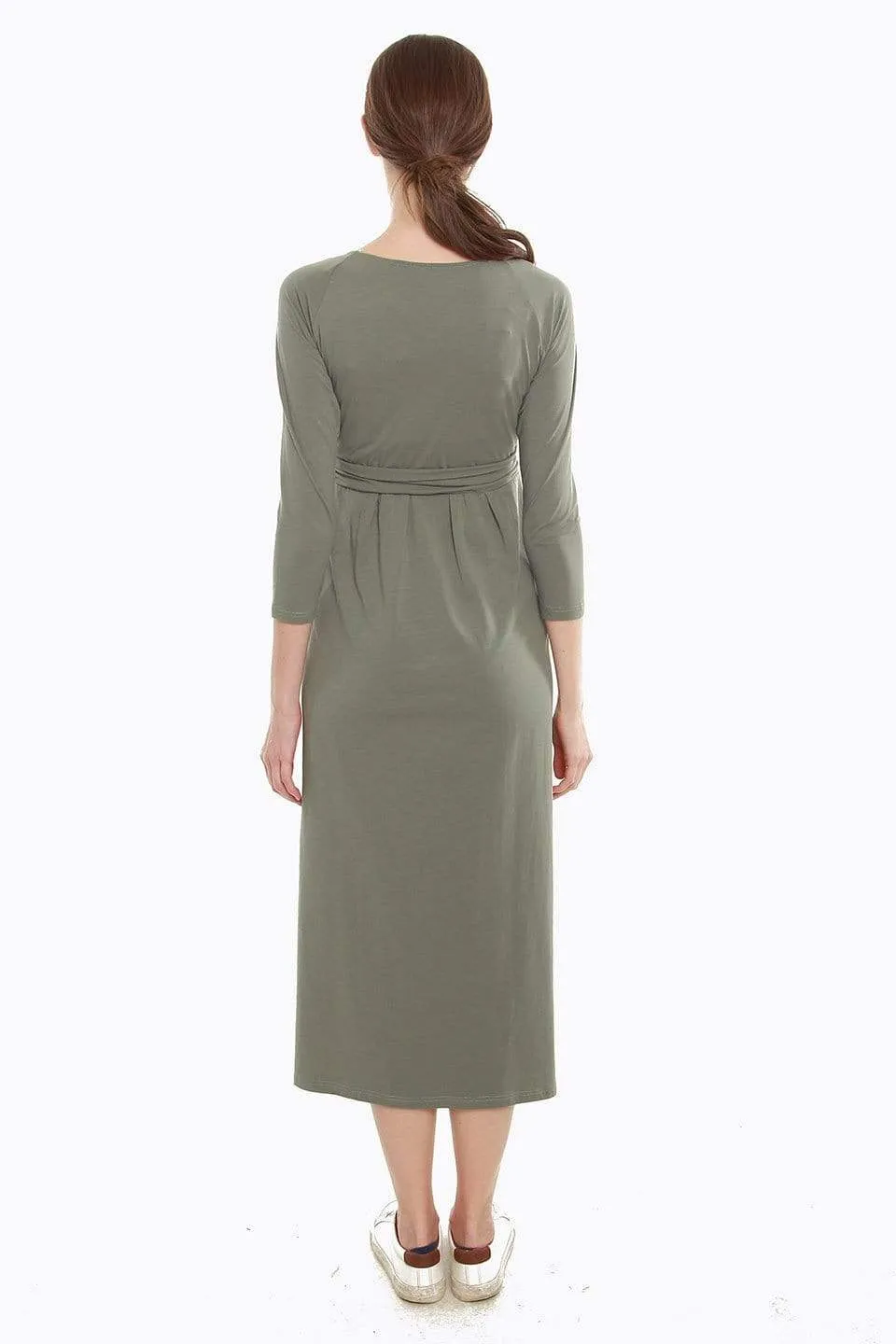 Daphne Long Sleeve Bamboo Cotton Nursing Dress Olive Green