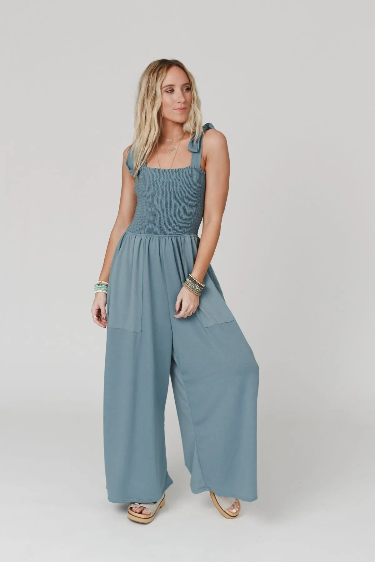 Daytripper Wide Leg Jumpsuit - Blue Gray