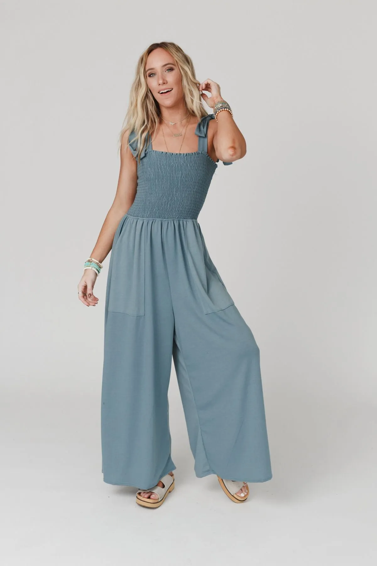 Daytripper Wide Leg Jumpsuit - Blue Gray