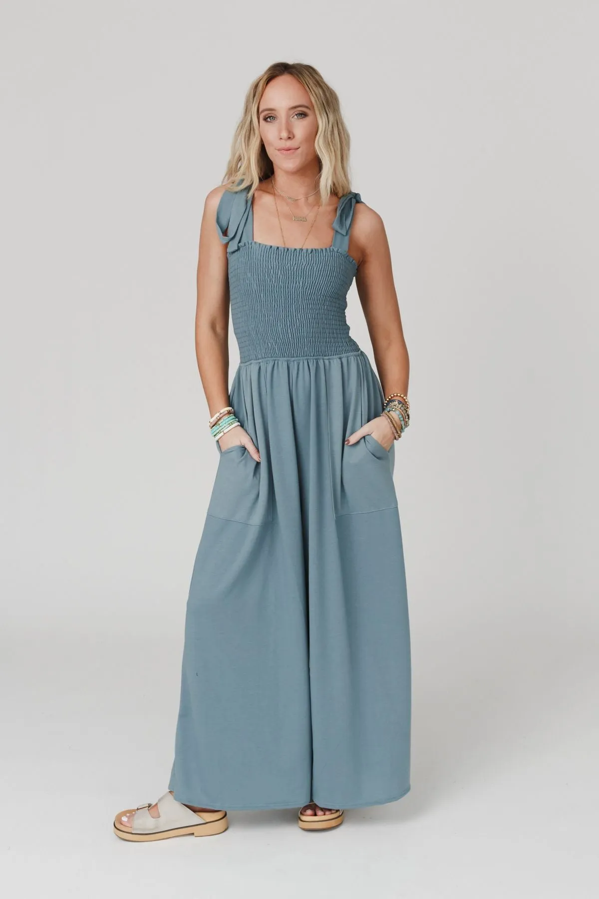 Daytripper Wide Leg Jumpsuit - Blue Gray