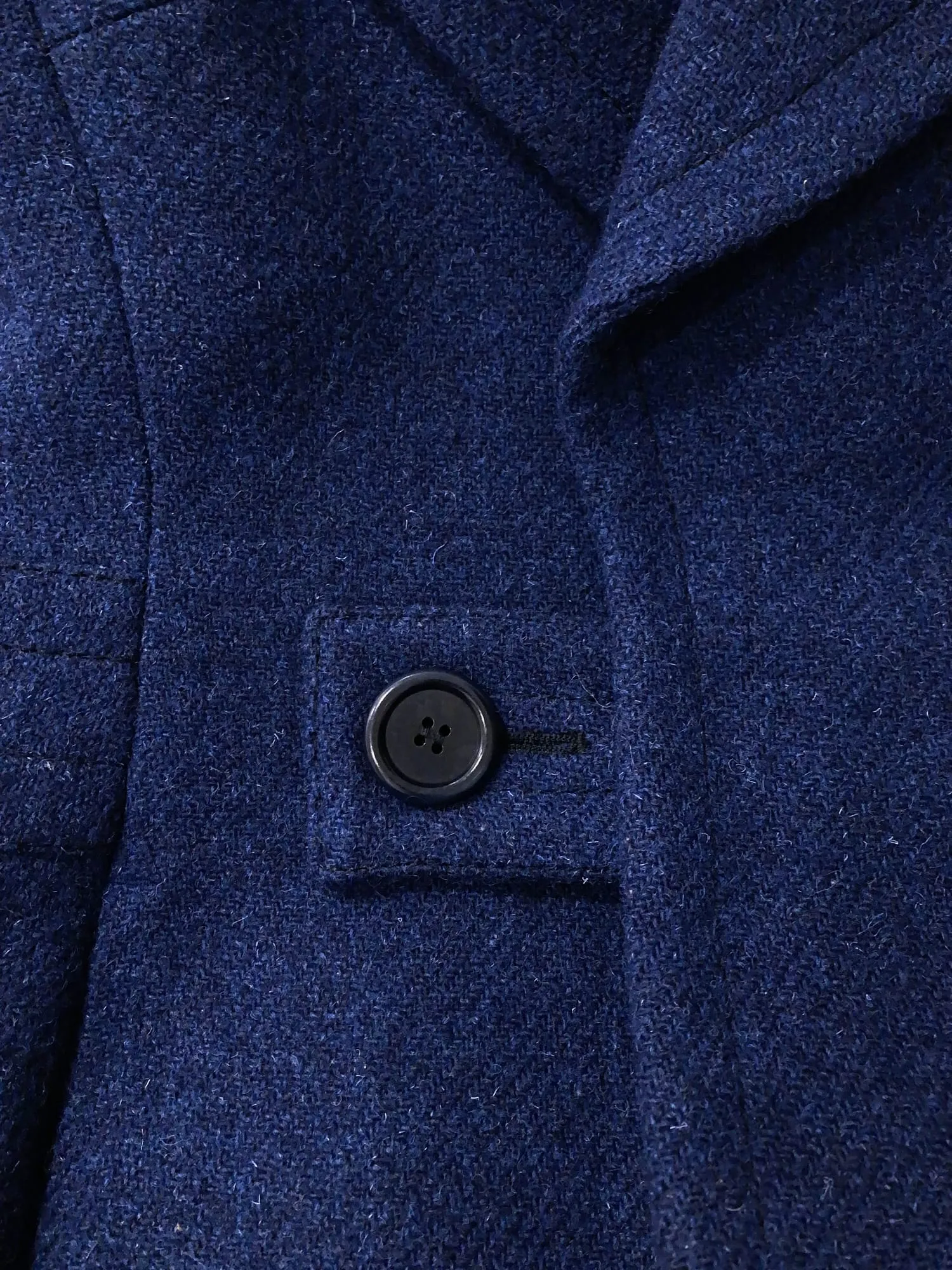 Dirk Bikkembergs 1990s dark blue wool Harris Tweed coat with large peak lapels