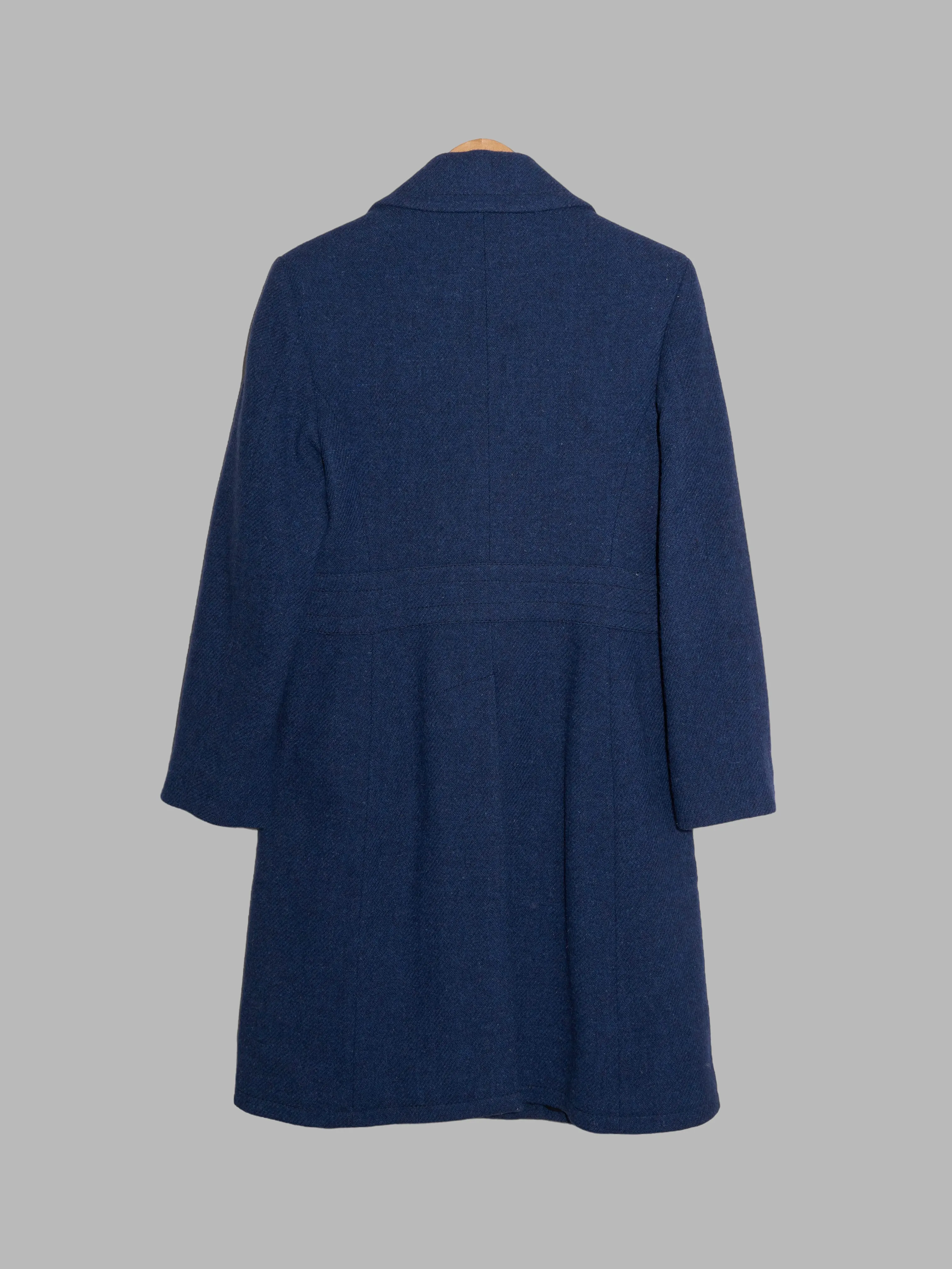 Dirk Bikkembergs 1990s dark blue wool Harris Tweed coat with large peak lapels