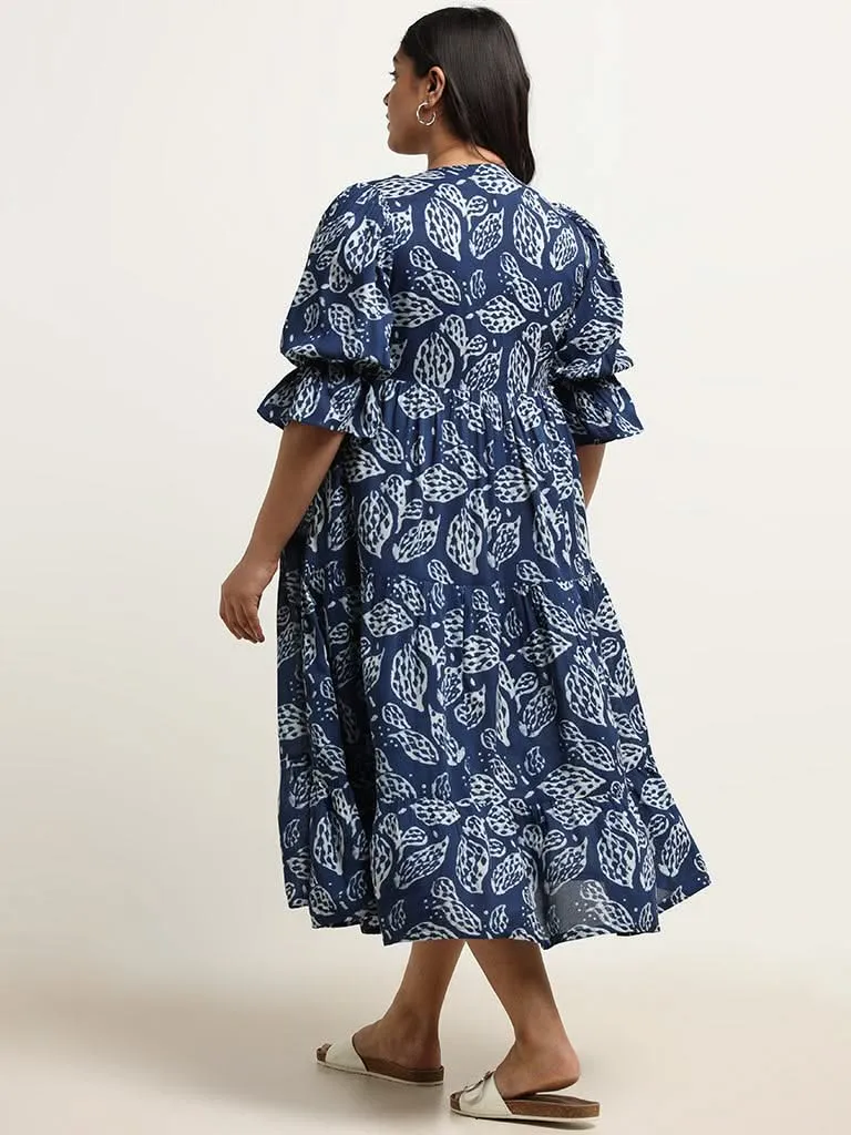 Diza Indigo Printed Tiered Dress