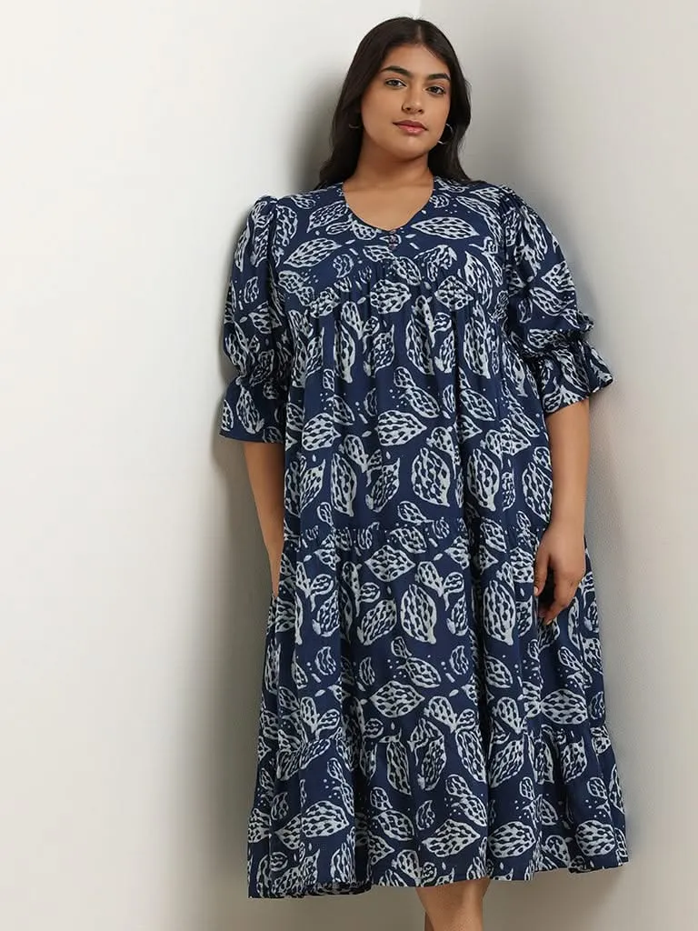 Diza Indigo Printed Tiered Dress