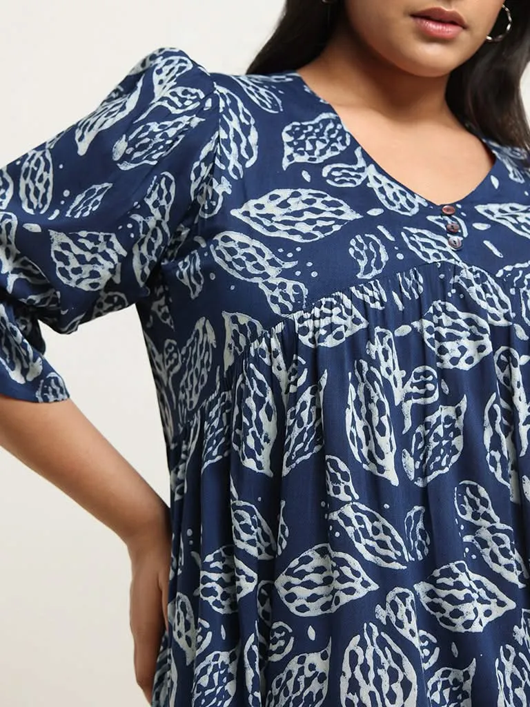 Diza Indigo Printed Tiered Dress