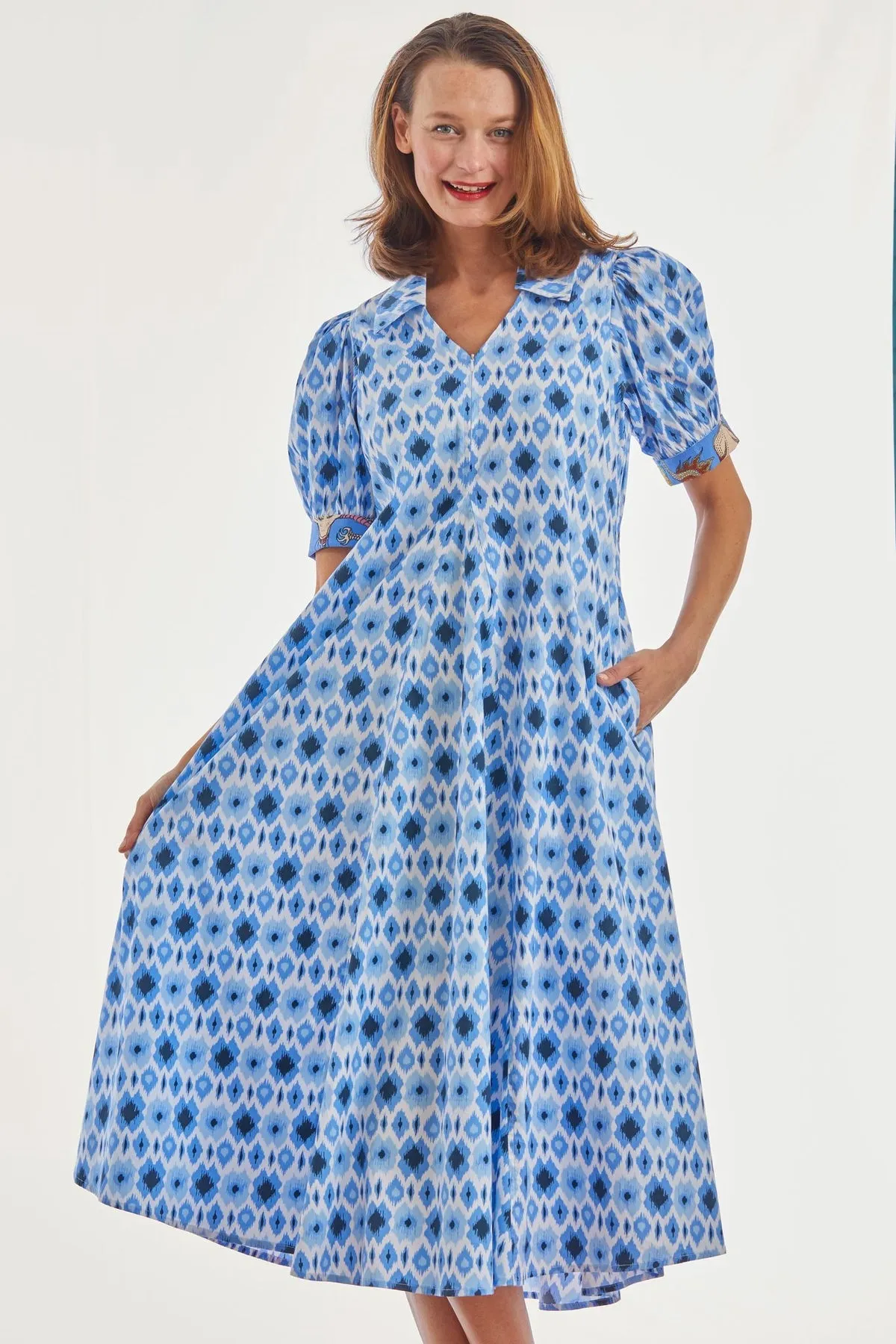 Dizzy Lizzie Montauk Ikat Midi Dress - Blue