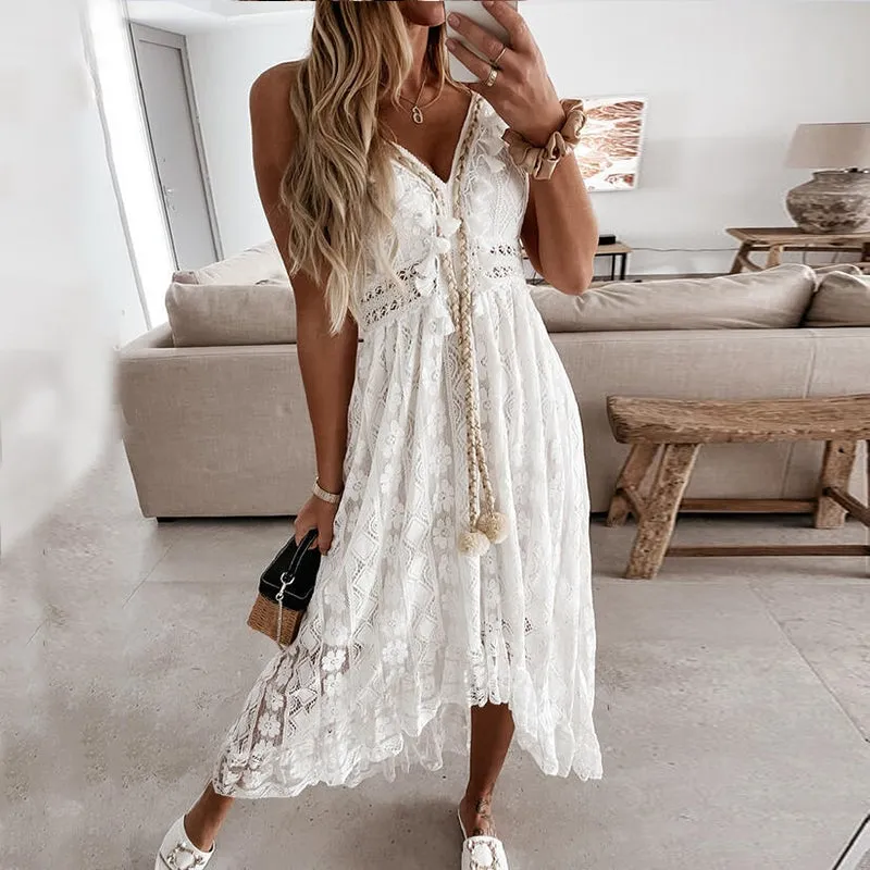 Dunnmall Lace Lady Sleeveless Maxi Dress