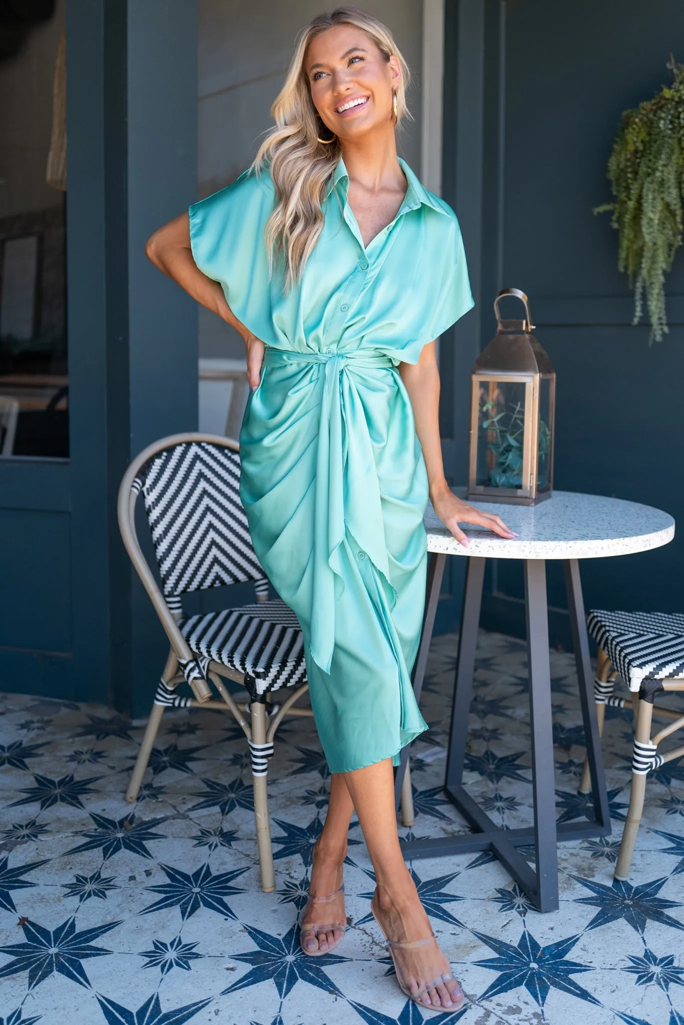 Elegant Edge Turquoise Midi Dress