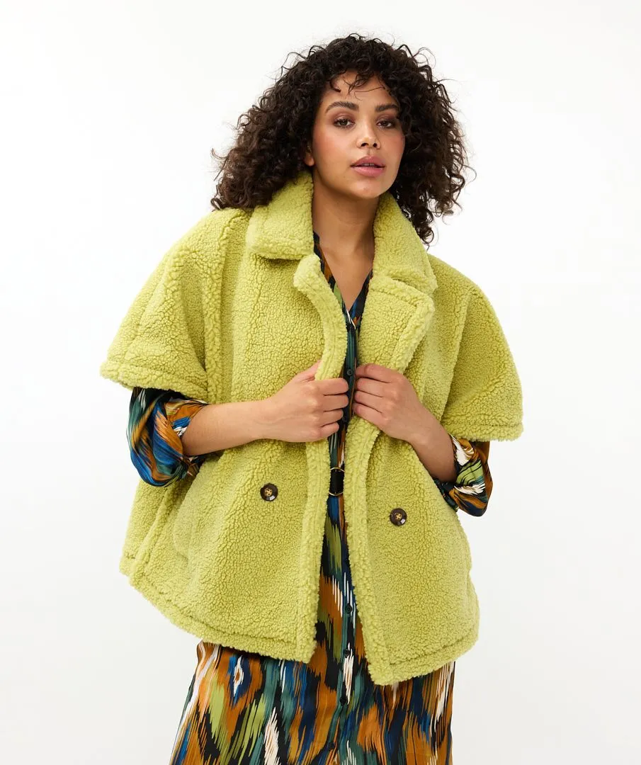 Esqualo Leaf Green Teddy Poncho Coat