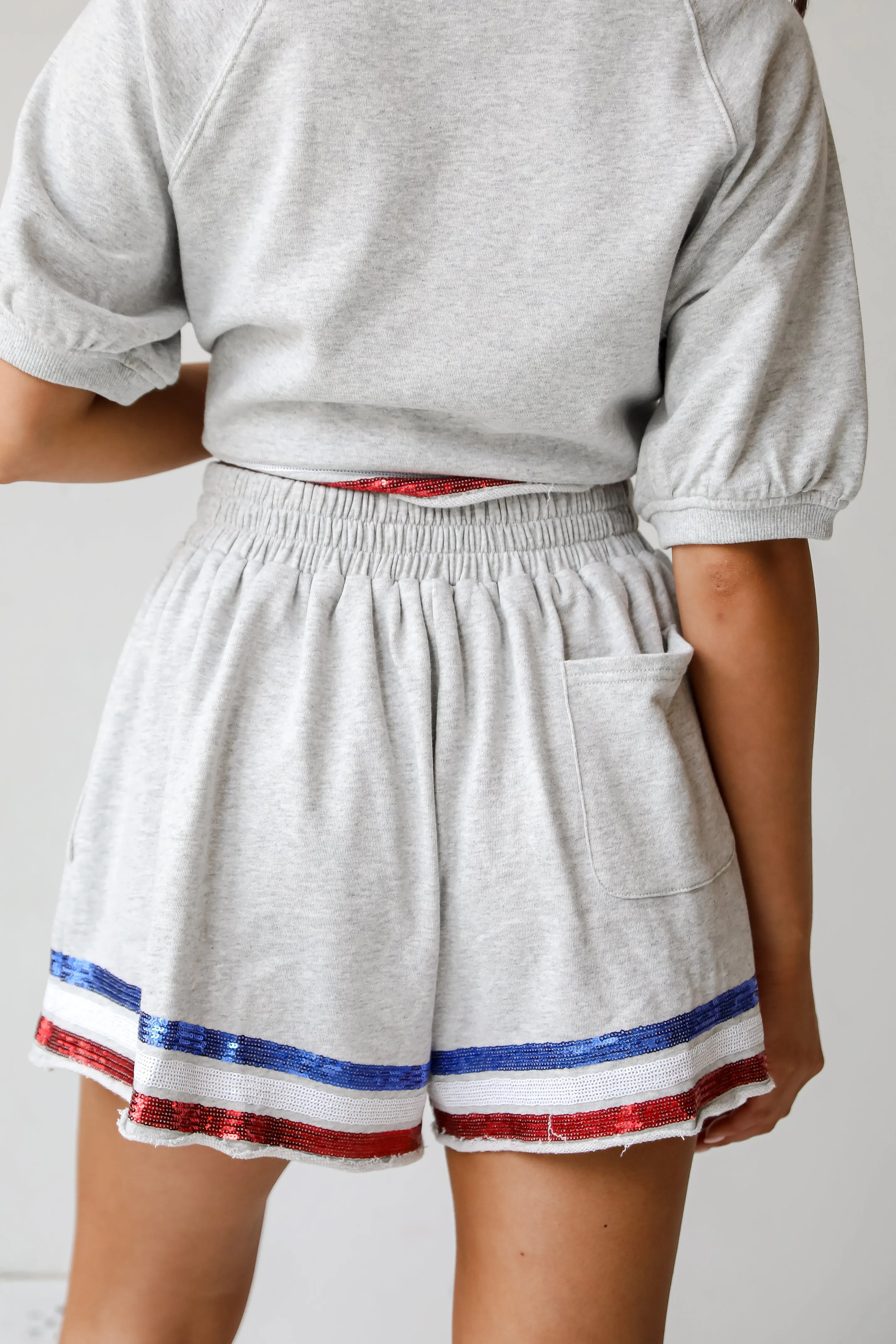 FINAL SALE - USA Heather Grey Sequin Shorts