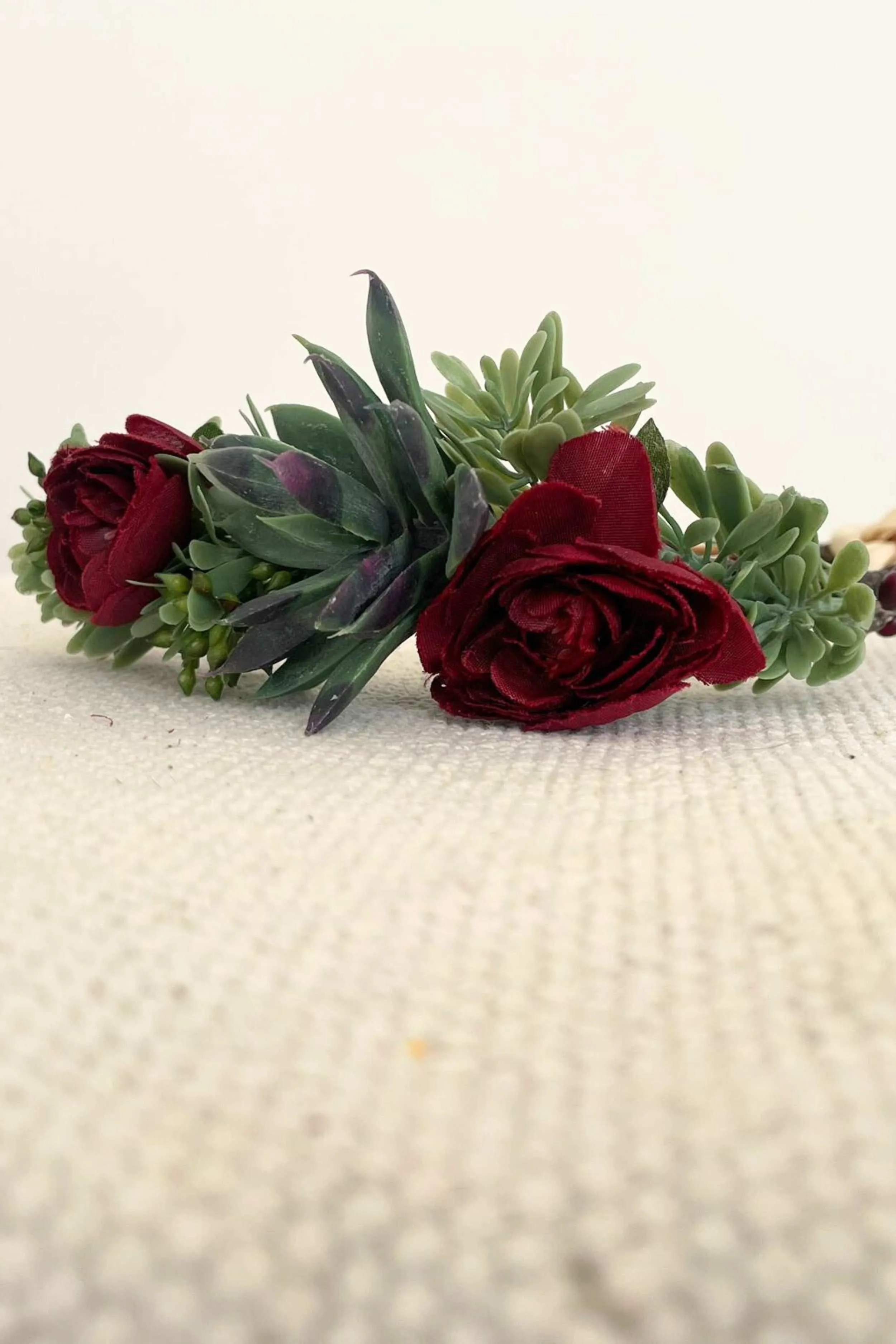 Flower Crown - Burgundy Roses With Succulent Plants