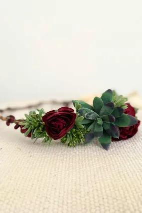 Flower Crown - Burgundy Roses With Succulent Plants