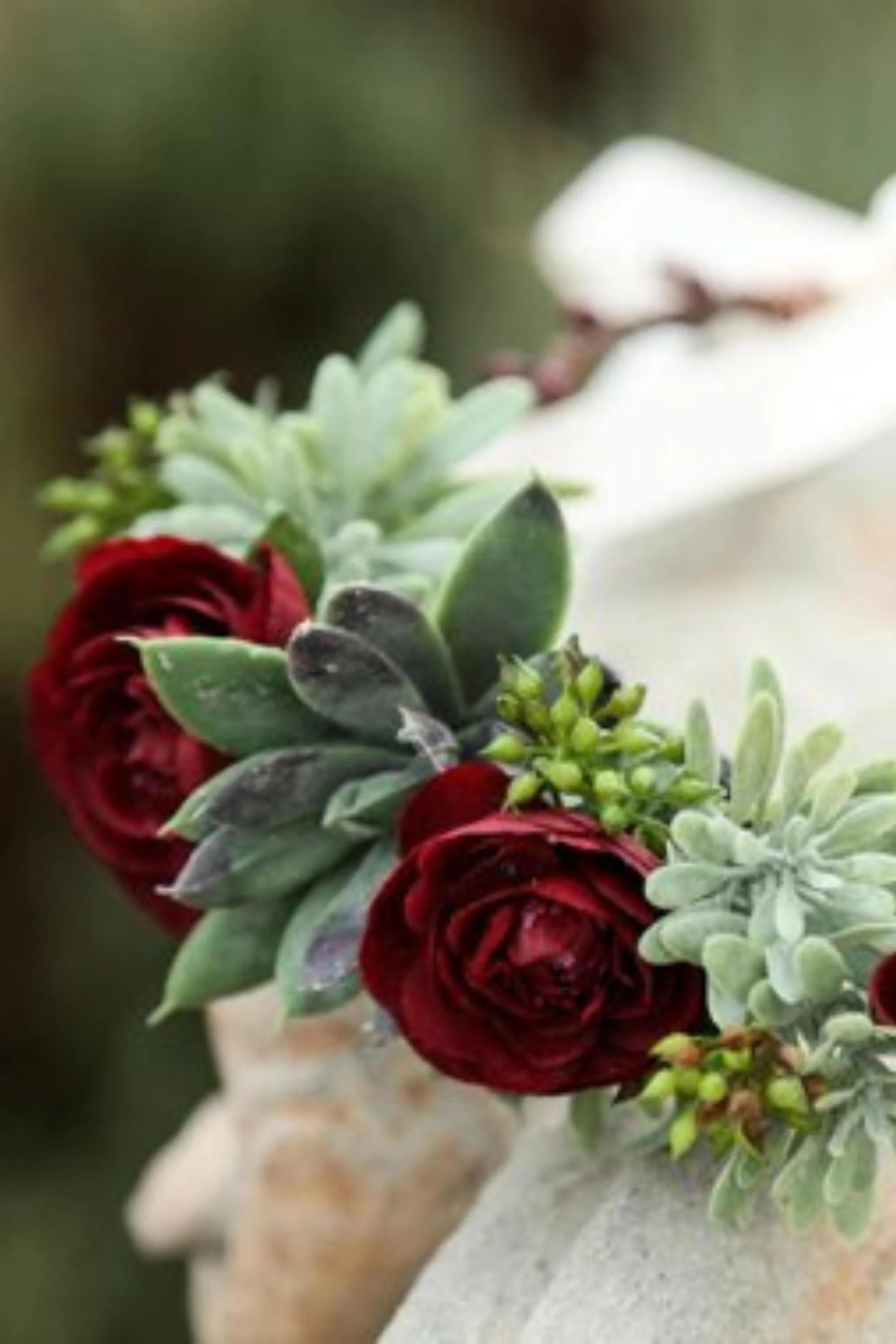 Flower Crown - Burgundy Roses With Succulent Plants