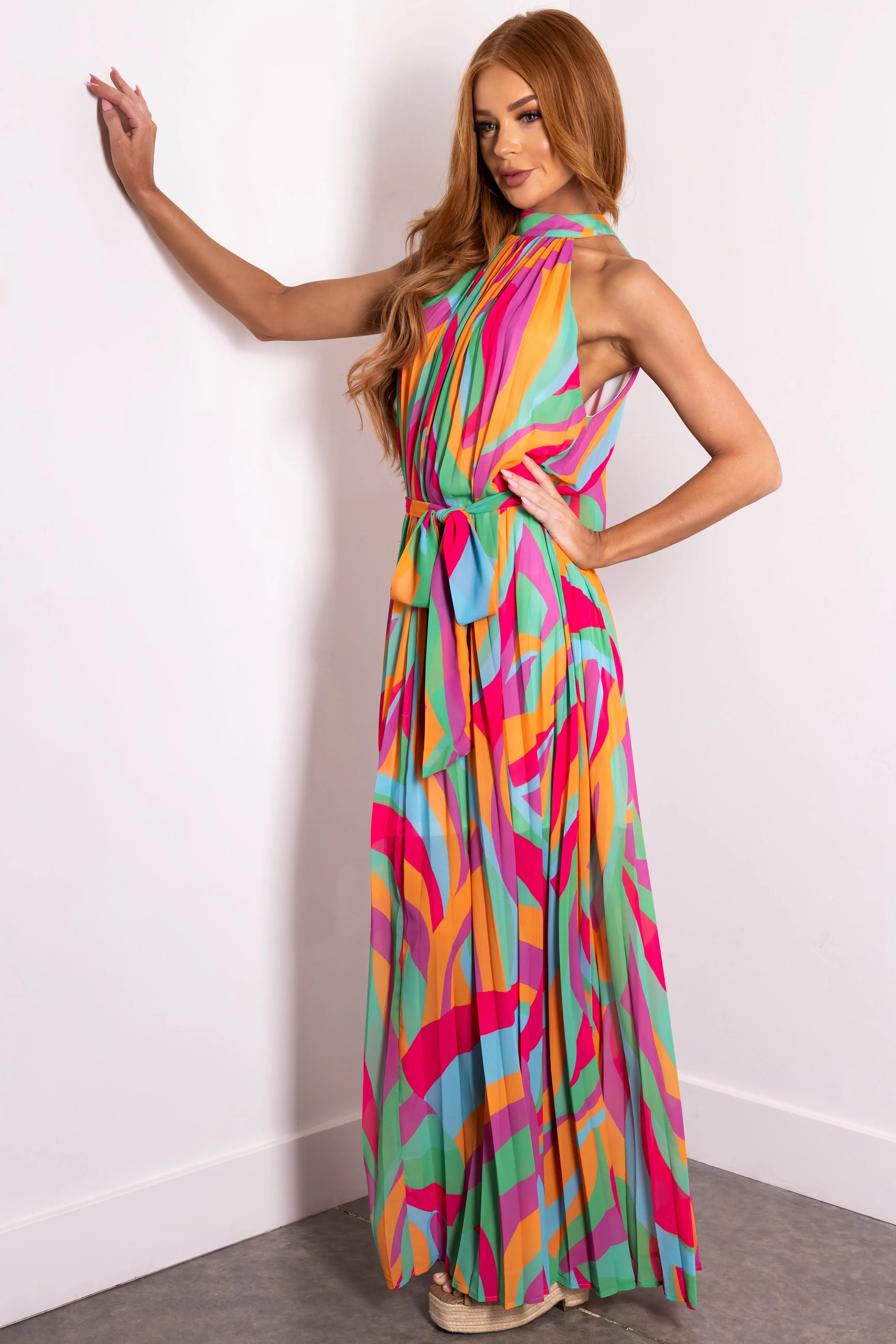 Flying Tomato Multicolor Halter Top Maxi Dress