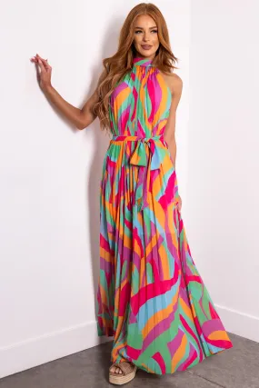 Flying Tomato Multicolor Halter Top Maxi Dress