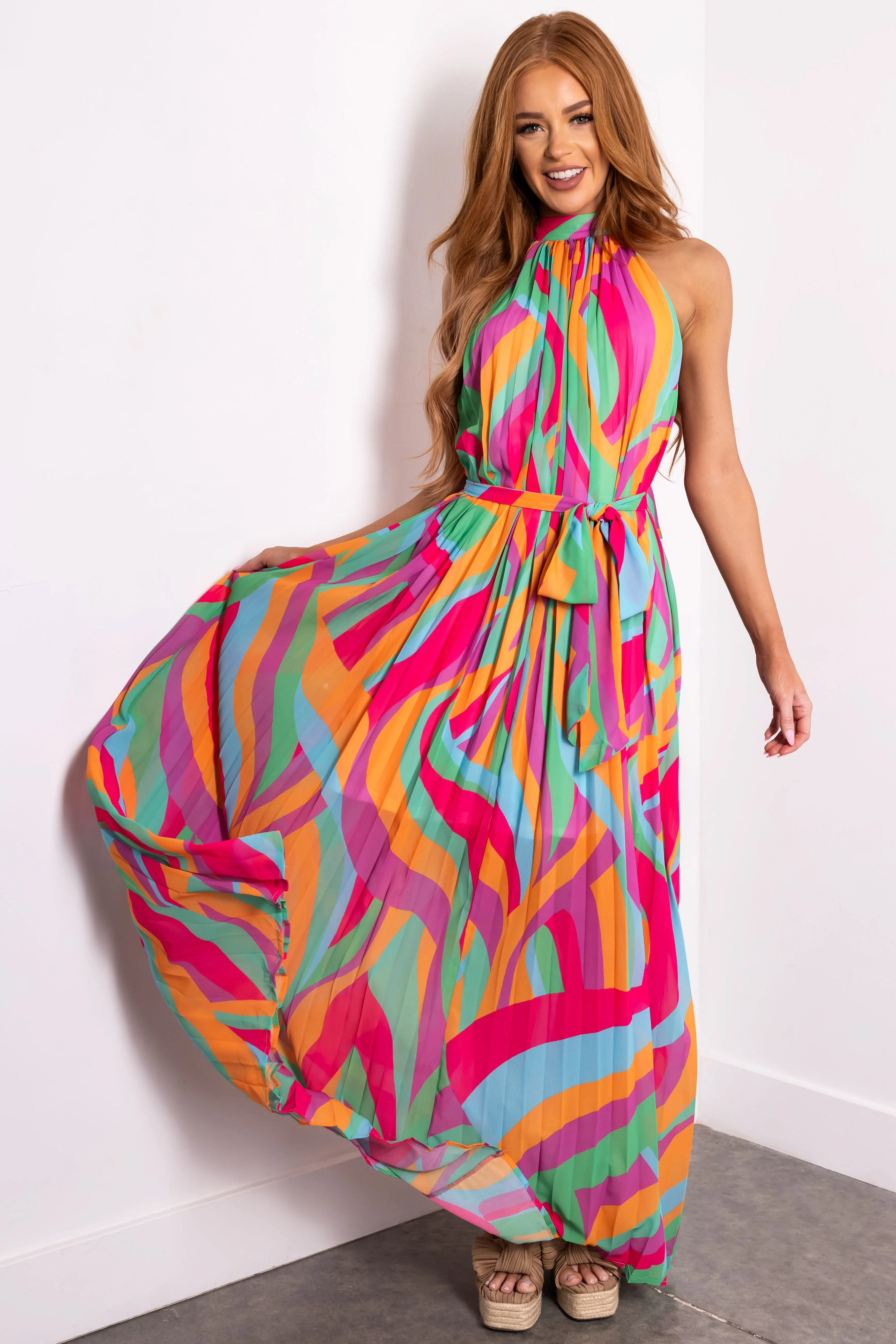 Flying Tomato Multicolor Halter Top Maxi Dress