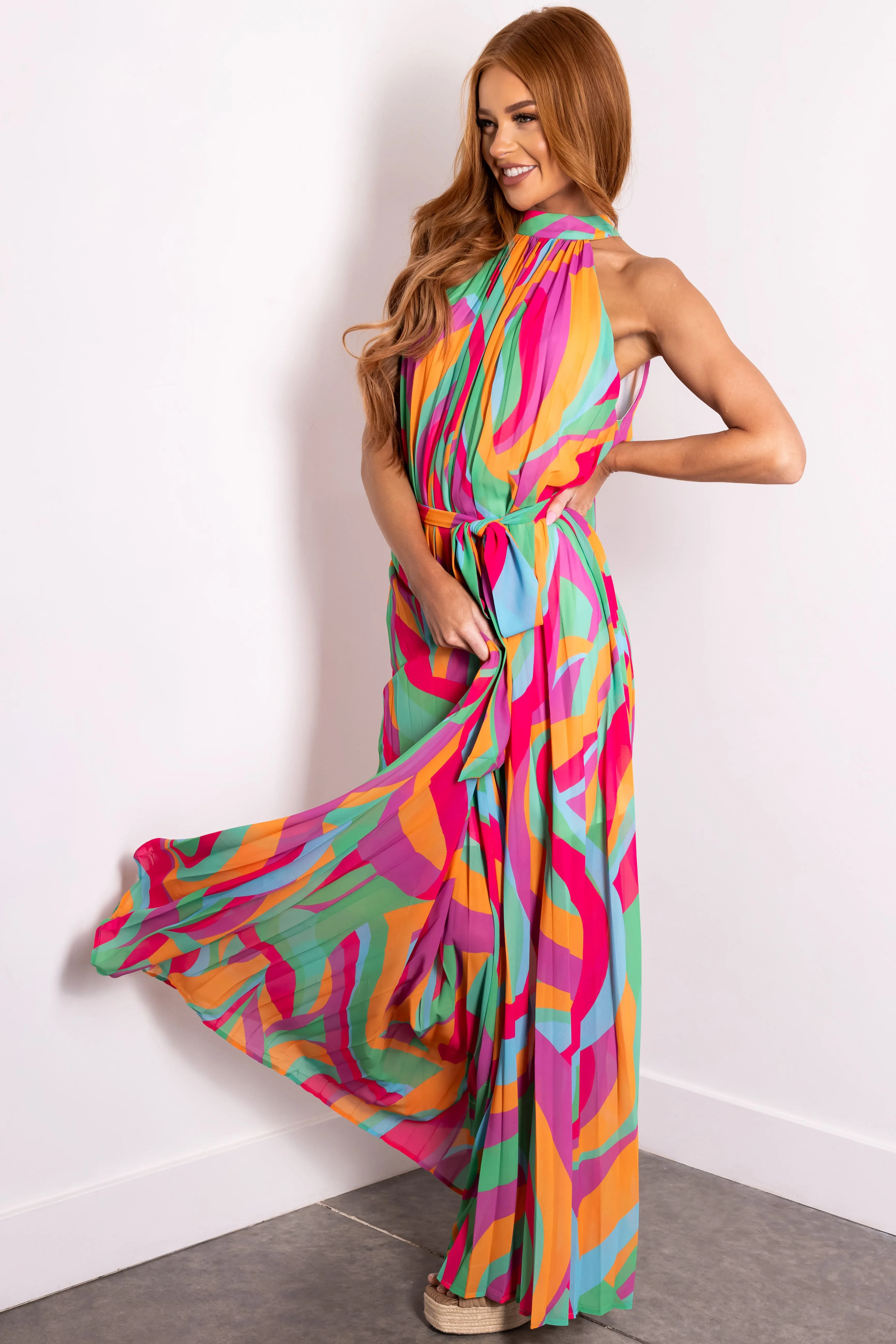 Flying Tomato Multicolor Halter Top Maxi Dress