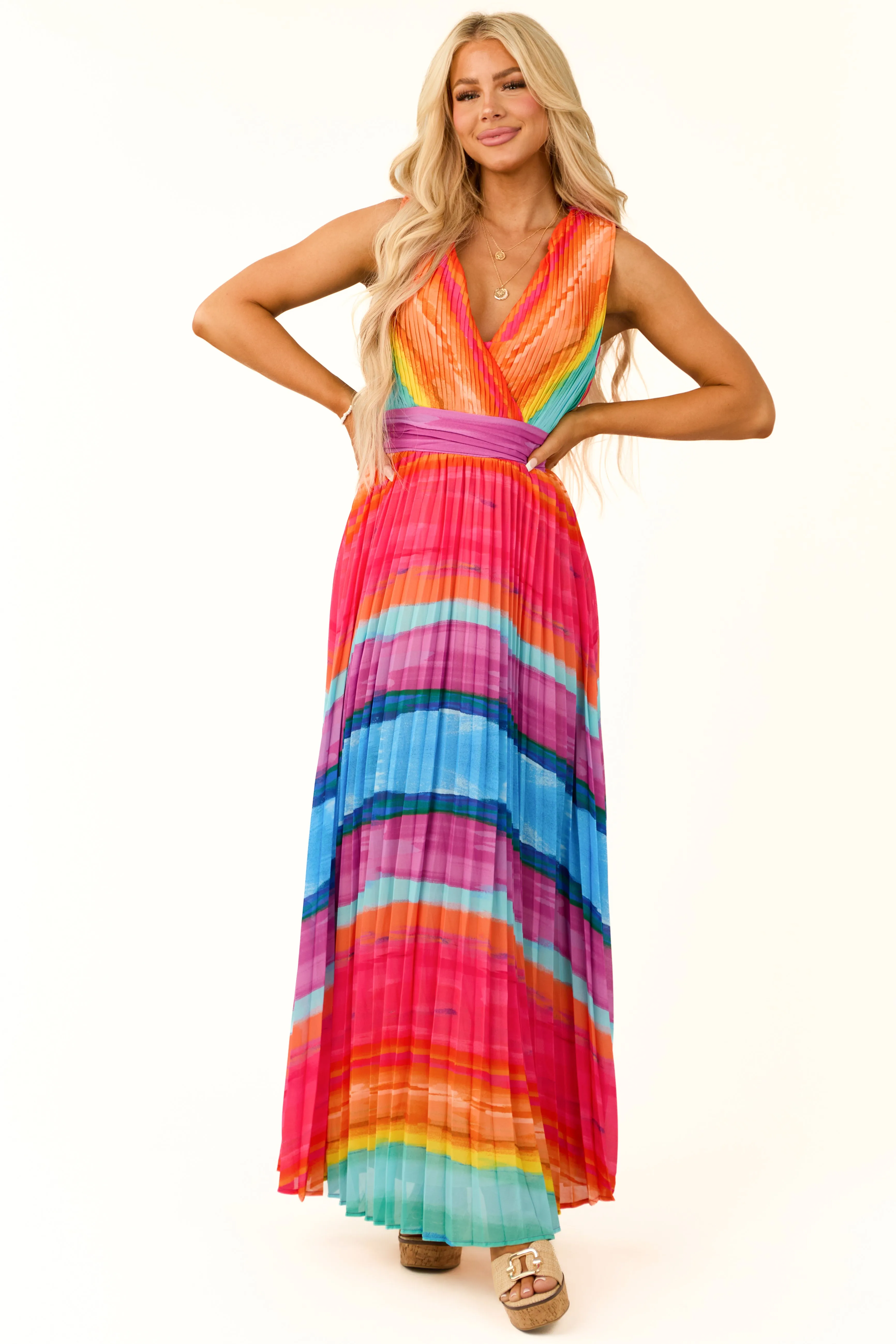 Flying Tomato Neon Multicolor Stripe Dress