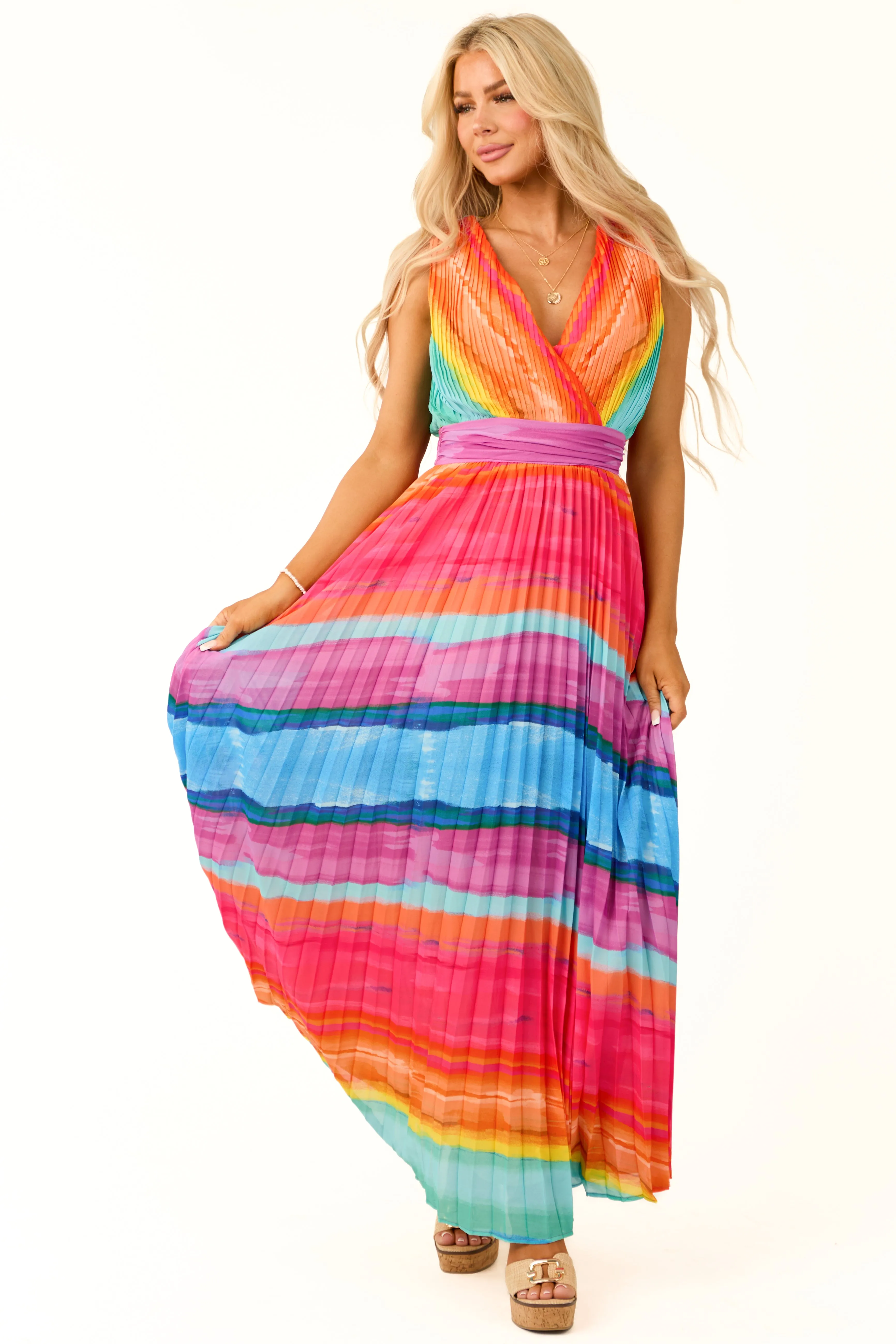 Flying Tomato Neon Multicolor Stripe Dress