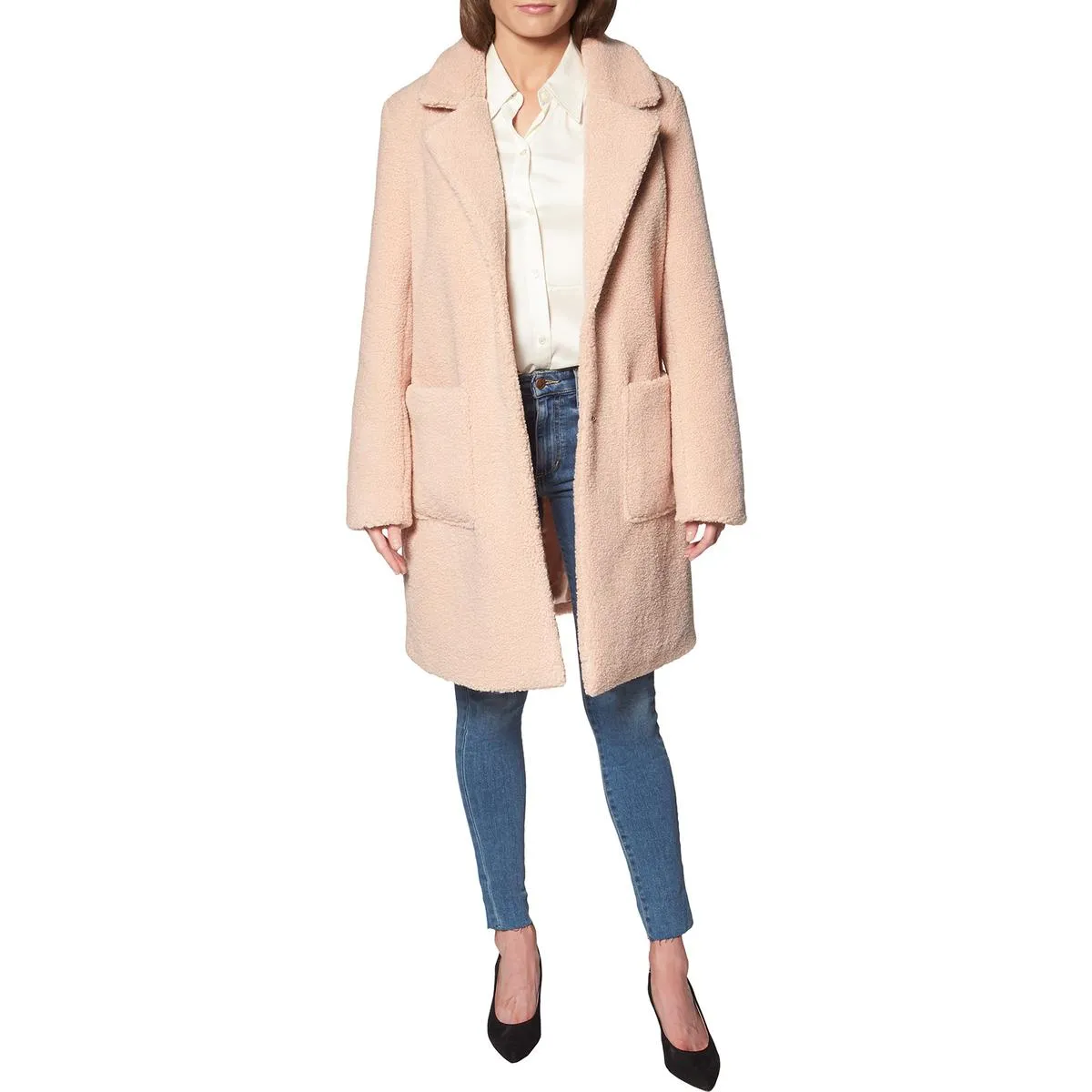 French Connection Women's Faux Shearling Teddy Lapel Midi Coat