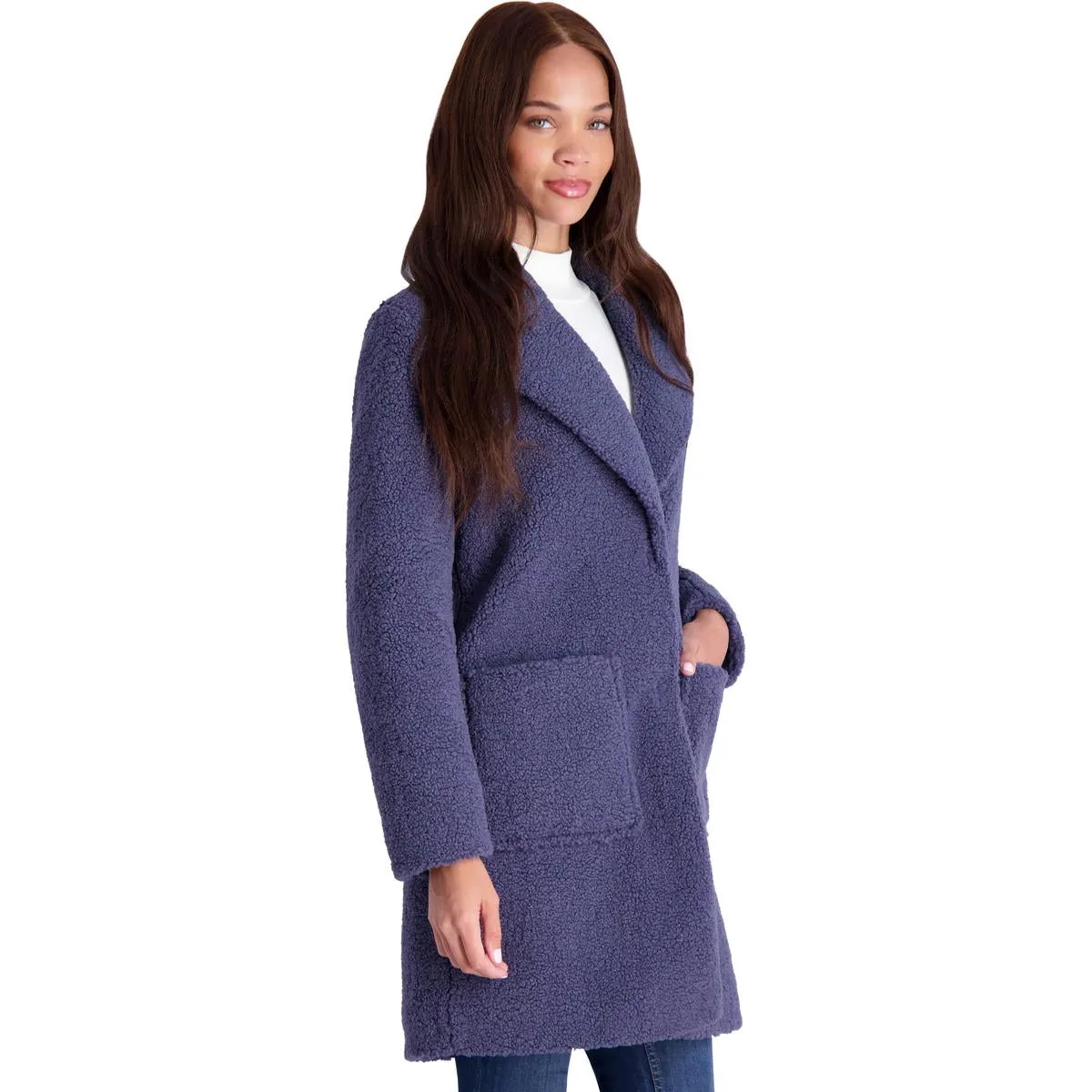 French Connection Women's Faux Shearling Teddy Lapel Midi Coat