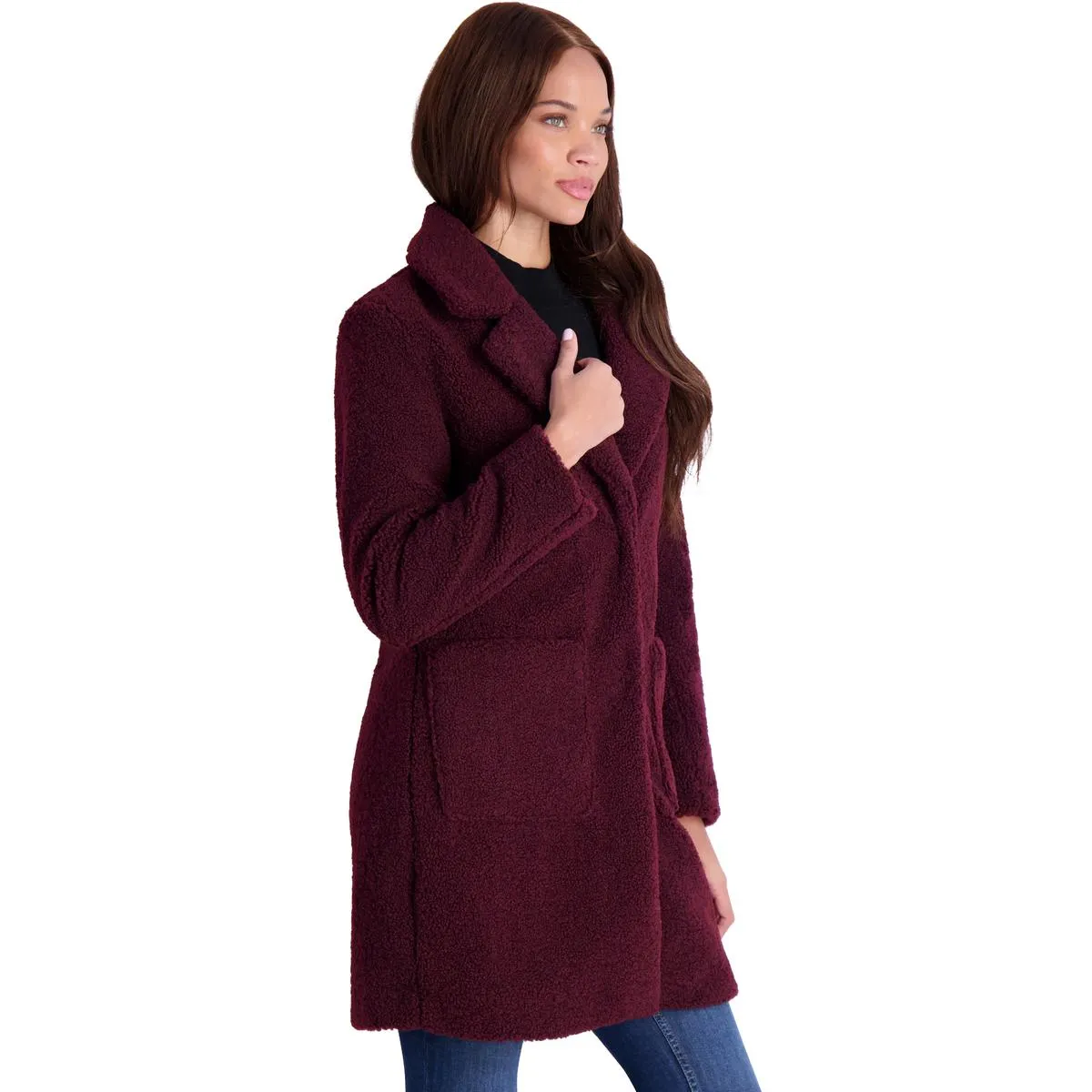 French Connection Women's Faux Shearling Teddy Lapel Midi Coat