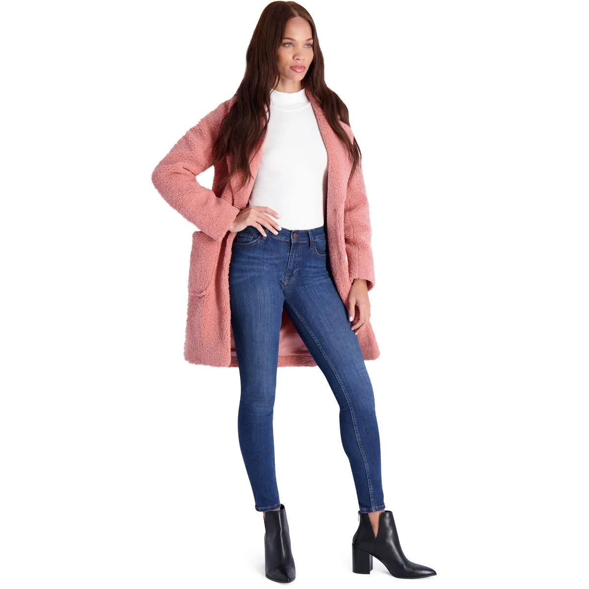 French Connection Women's Faux Shearling Teddy Lapel Midi Coat