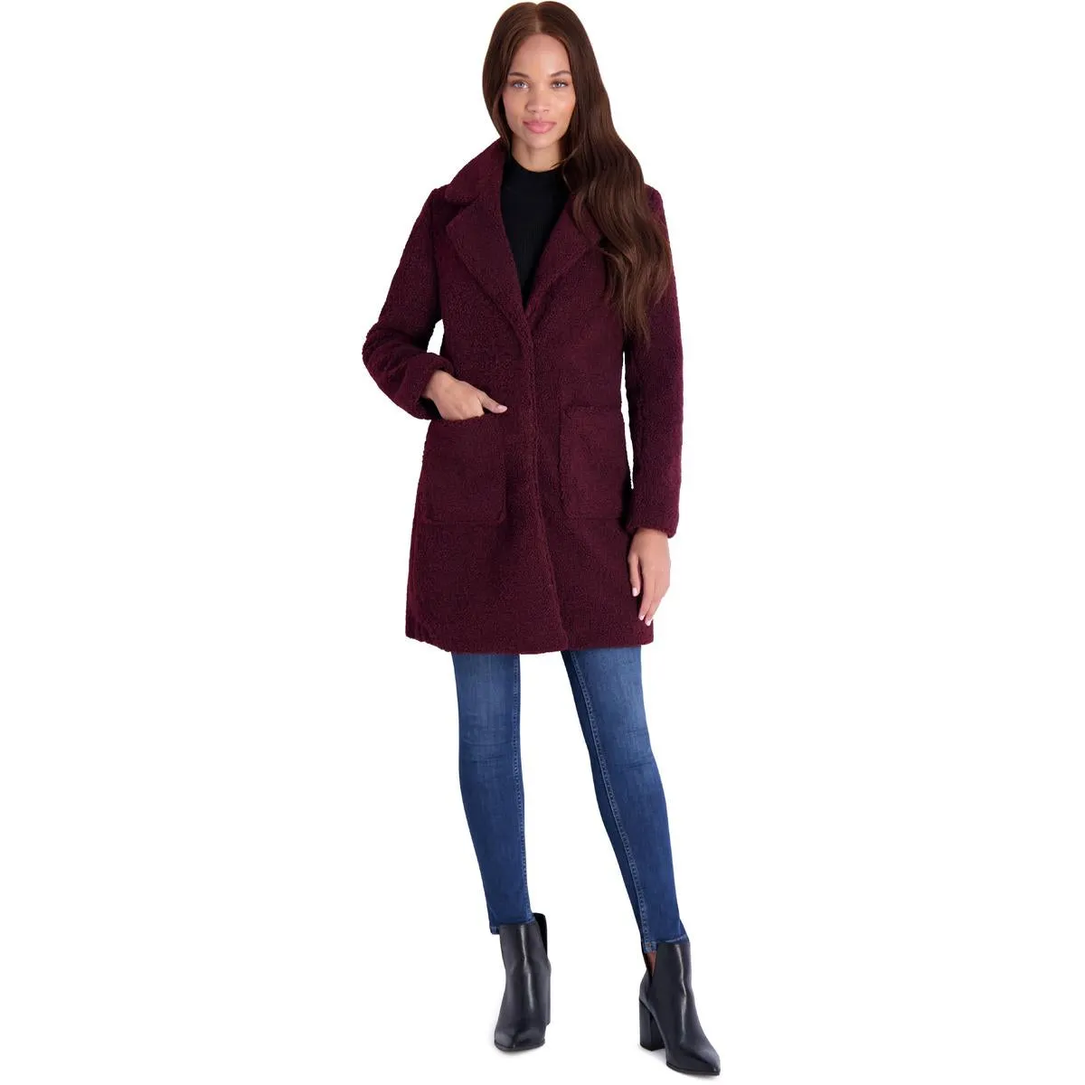 French Connection Women's Faux Shearling Teddy Lapel Midi Coat