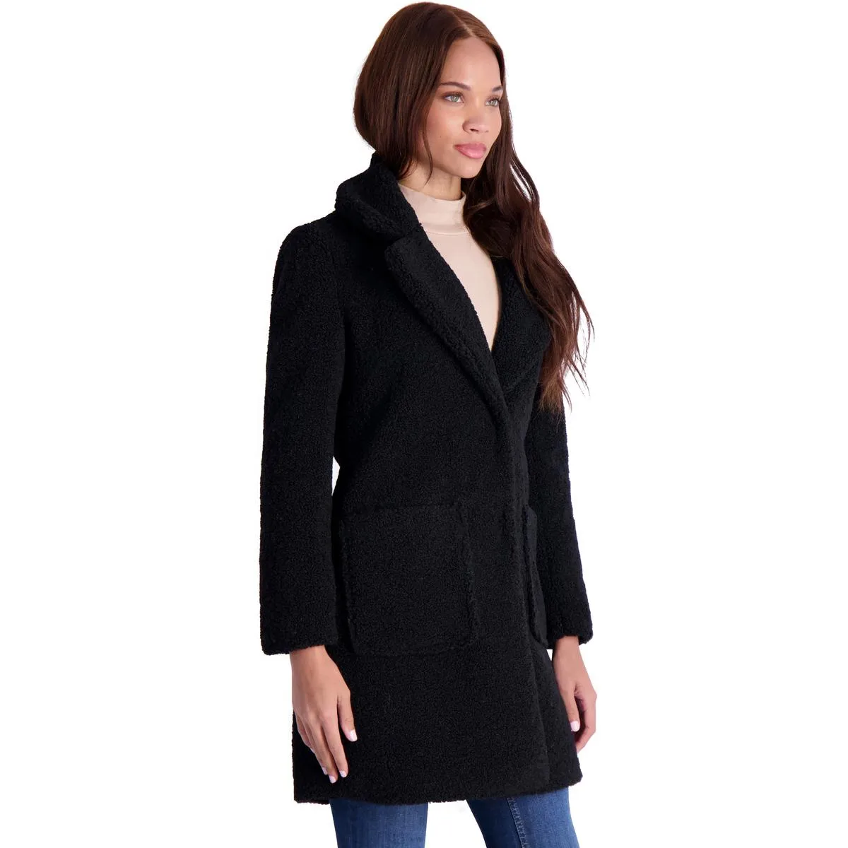 French Connection Women's Faux Shearling Teddy Lapel Midi Coat