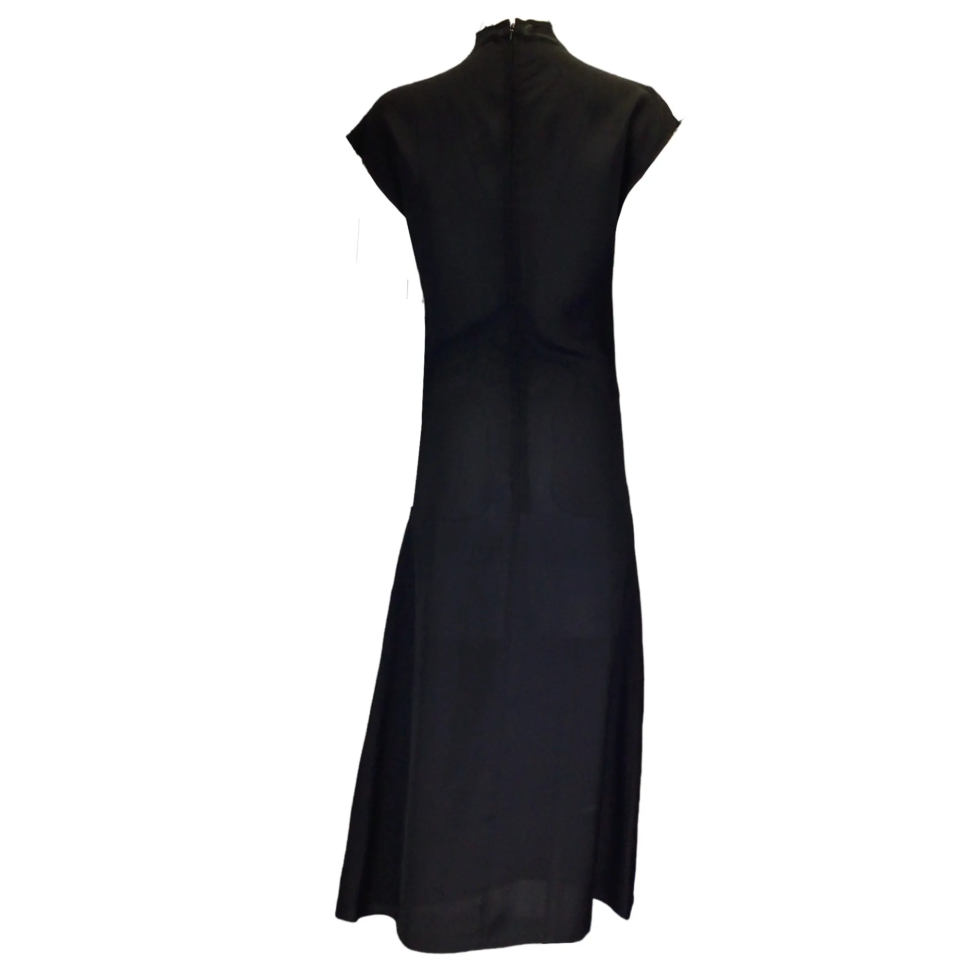 Gauchere Black Sheer Raw Edge Long Crepe Dress