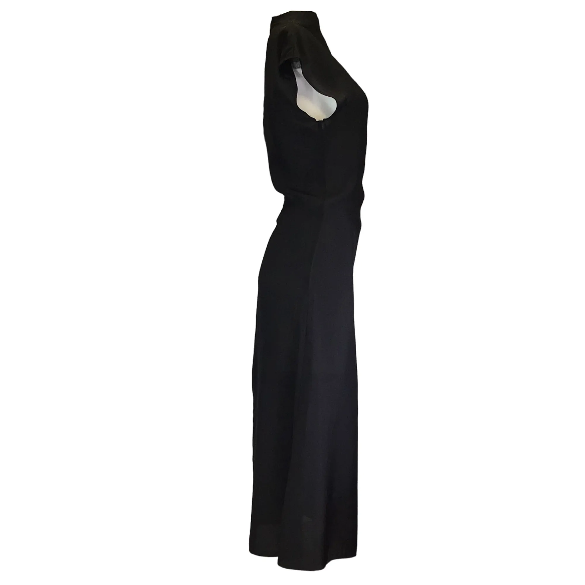 Gauchere Black Sheer Raw Edge Long Crepe Dress