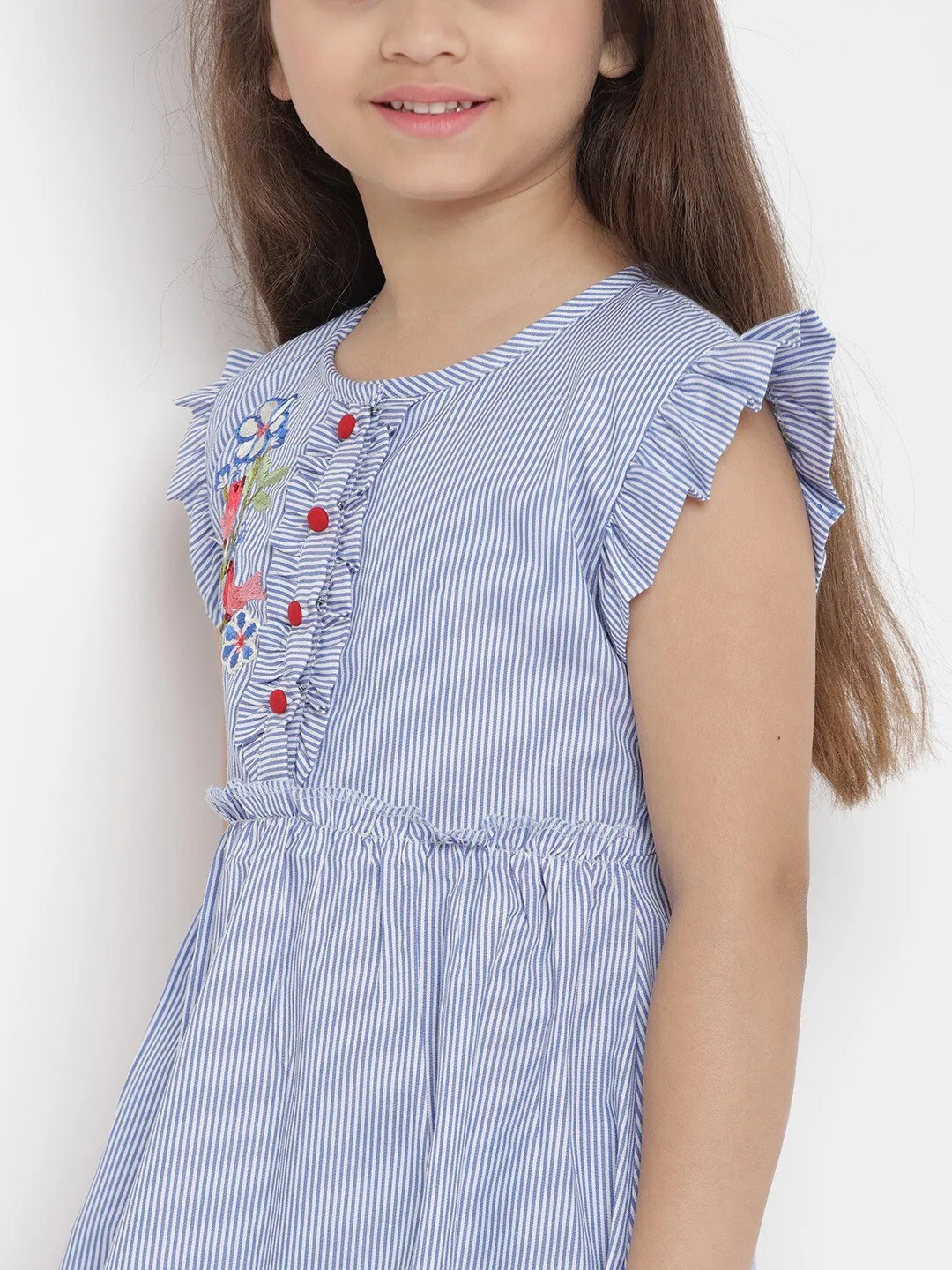 Girl's Blue Fit And Flare Dress  - NOZ2TOZ KIDS