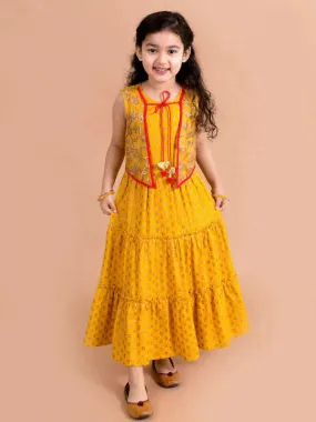 Girls Mustard Yellow Floral Printed Ethnic Maxi Dress - Ps Peaches