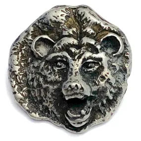 Growling Bear Button, Pewter, 7/8", Shank Back, 23mm, USA-Made  # SW-301