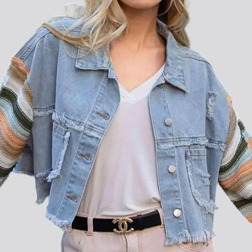 Grunge distressed denim jacket for women