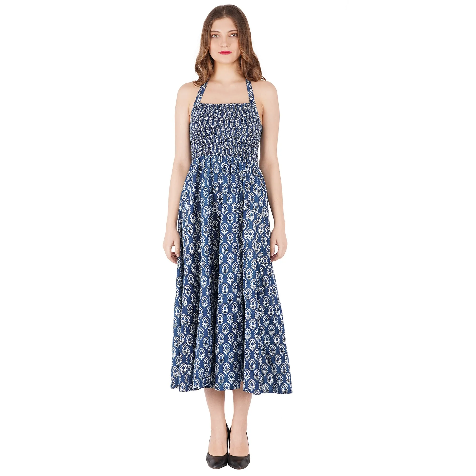 Hand Block Cotton Printed Halter Nack Dress