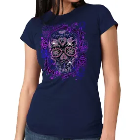 Hot Leathers GLR1563 Ladies Black Sugar Skull Bling T-Shirt