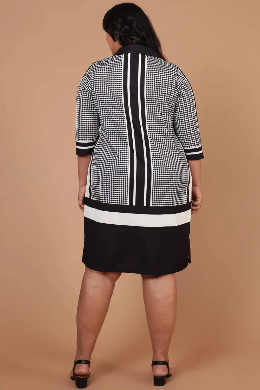 Houndstooth Print Shirt Dress