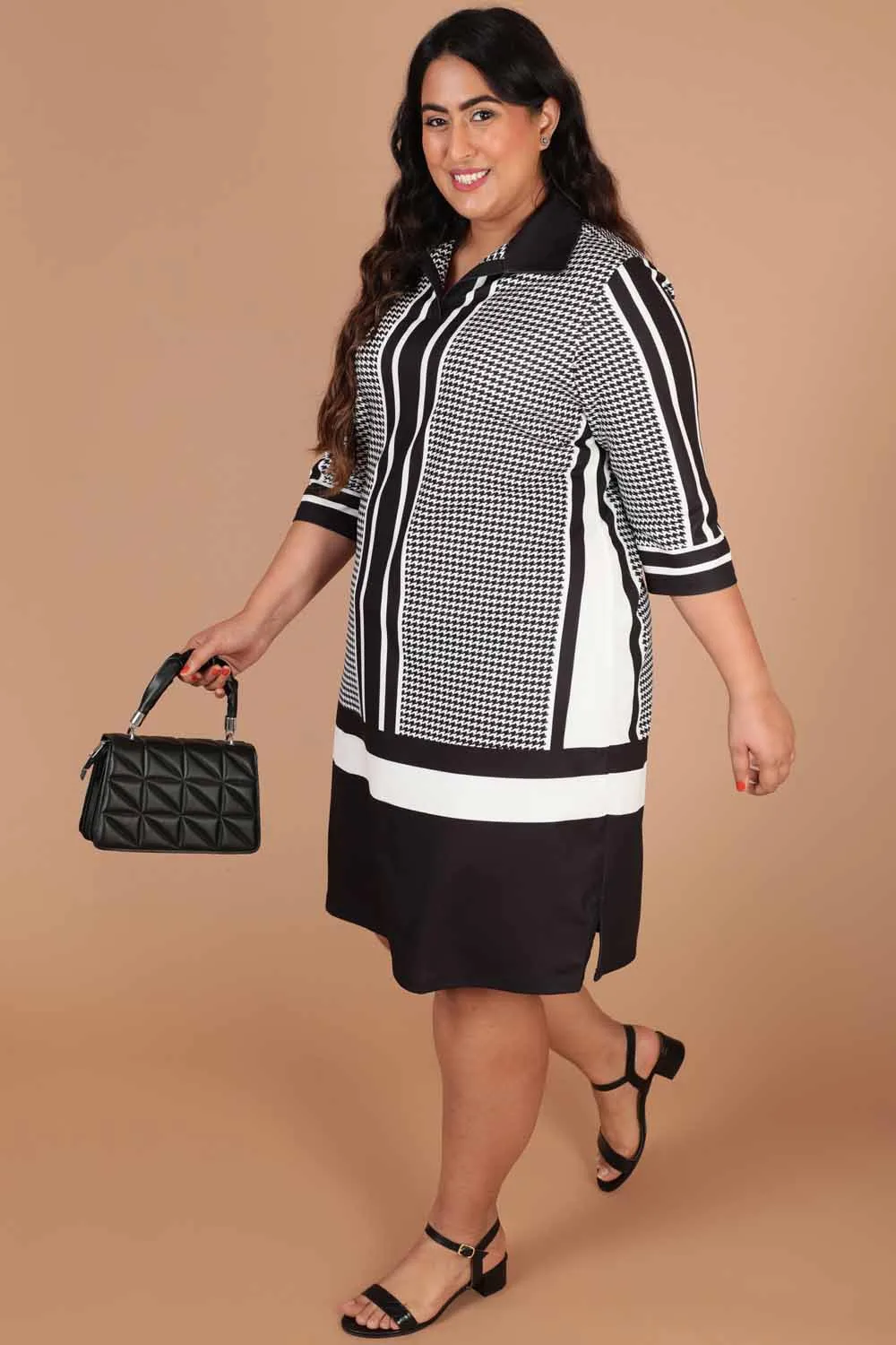 Houndstooth Print Shirt Dress