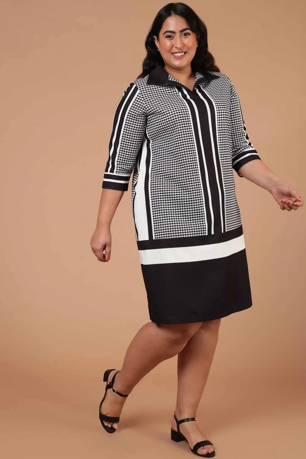 Houndstooth Print Shirt Dress