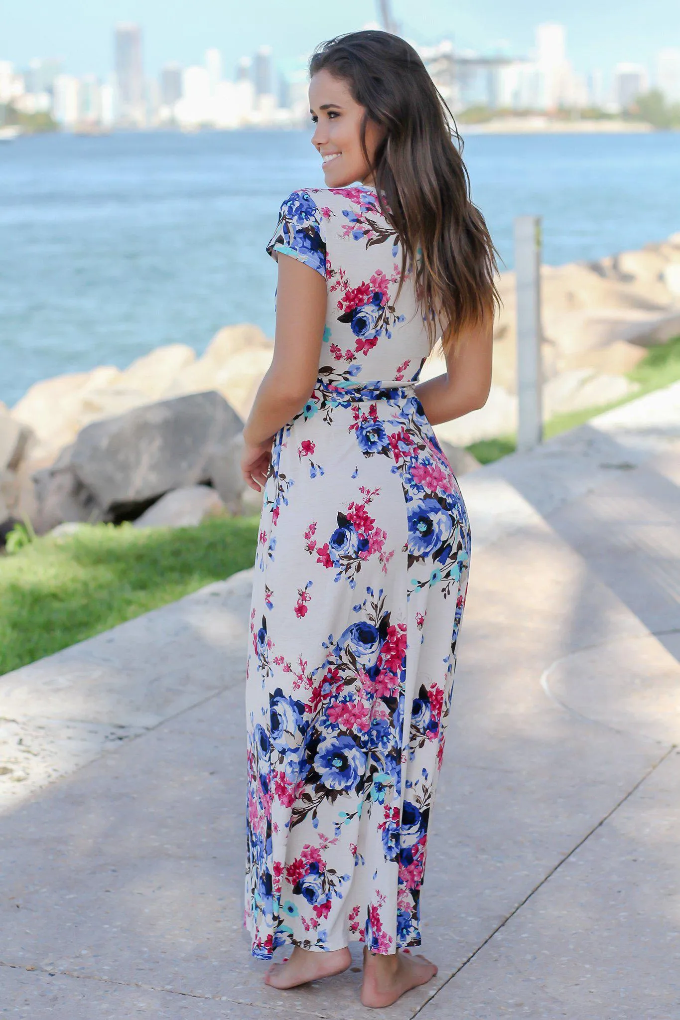 Ivory and Pink Floral Maxi Dress