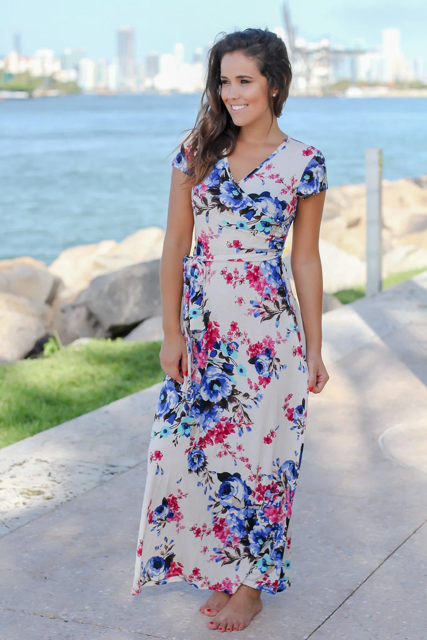 Ivory and Pink Floral Maxi Dress