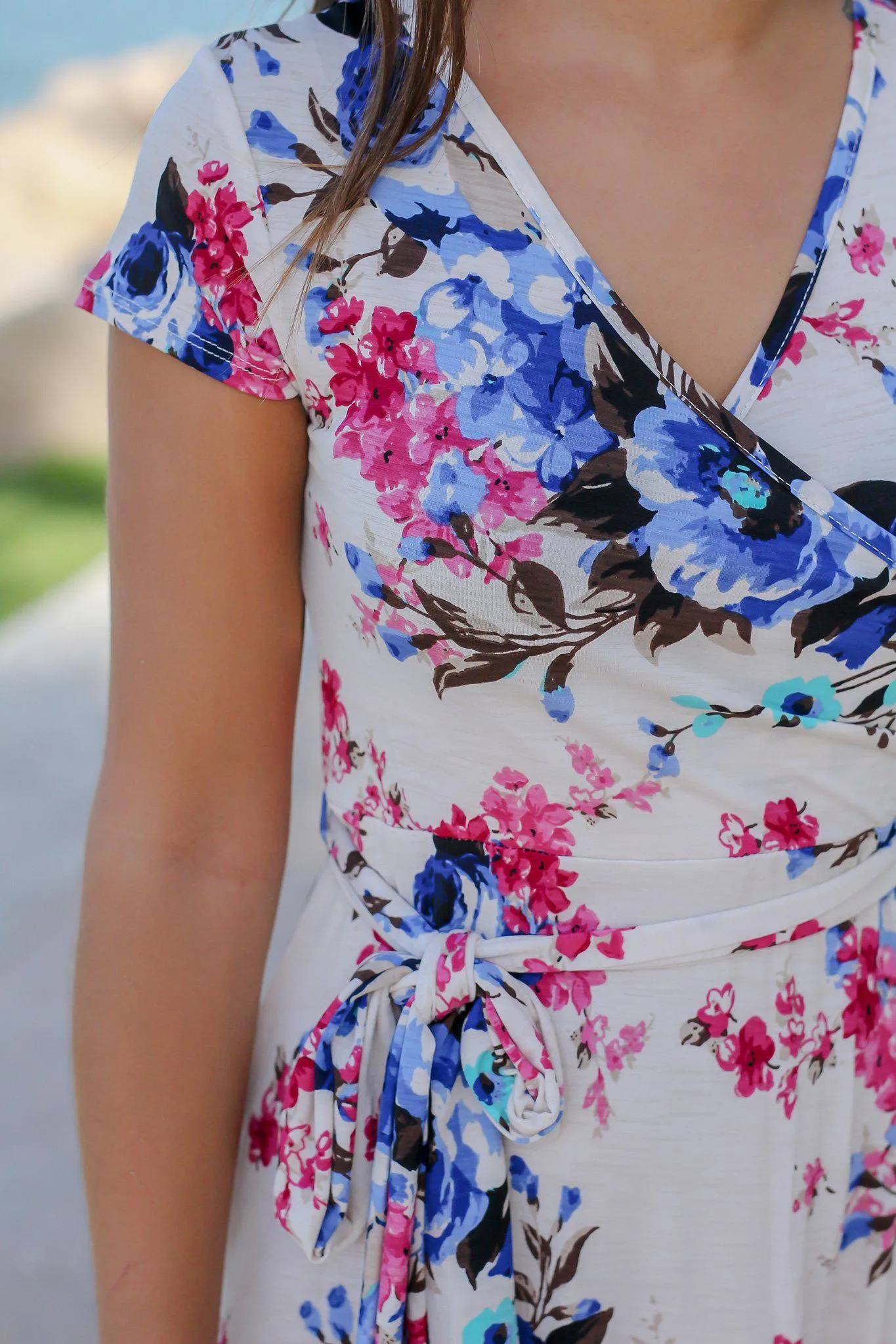 Ivory and Pink Floral Maxi Dress