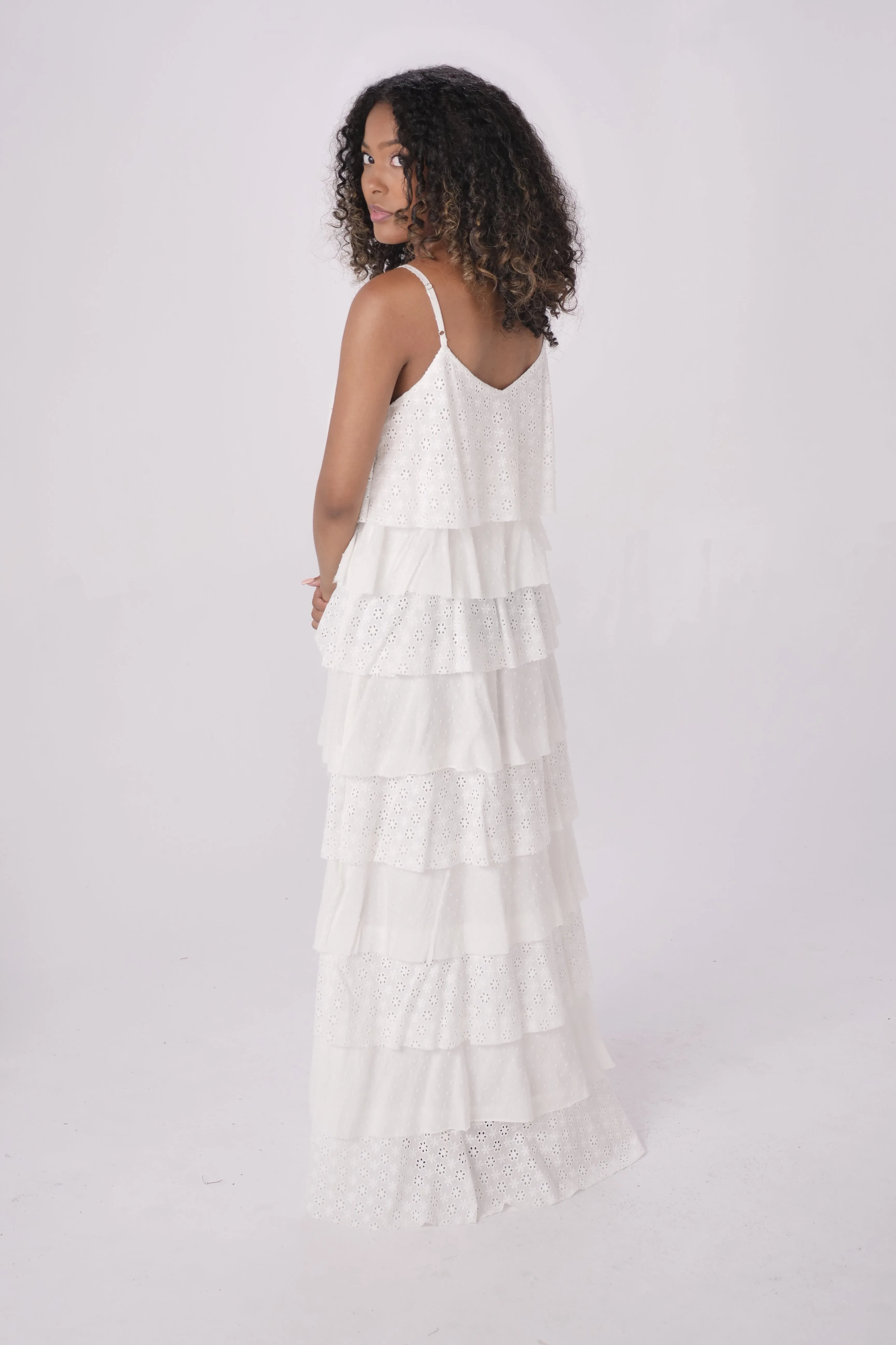 Ivory Tiered Eyelet Maxi Dress