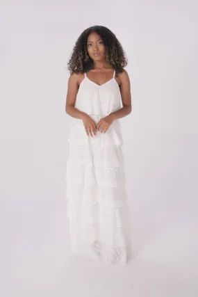 Ivory Tiered Eyelet Maxi Dress