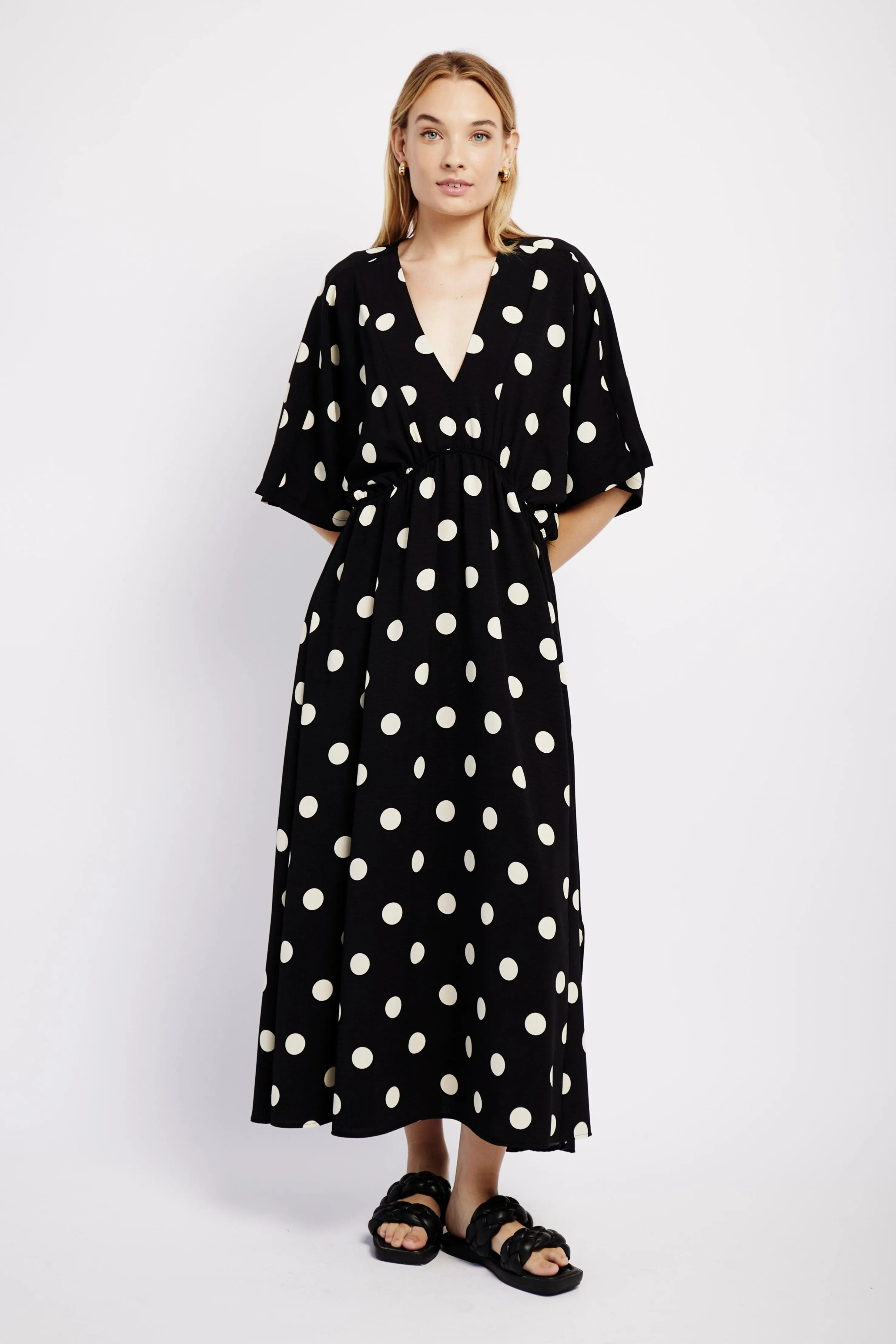 Joy Kaftan in Black with White Spot