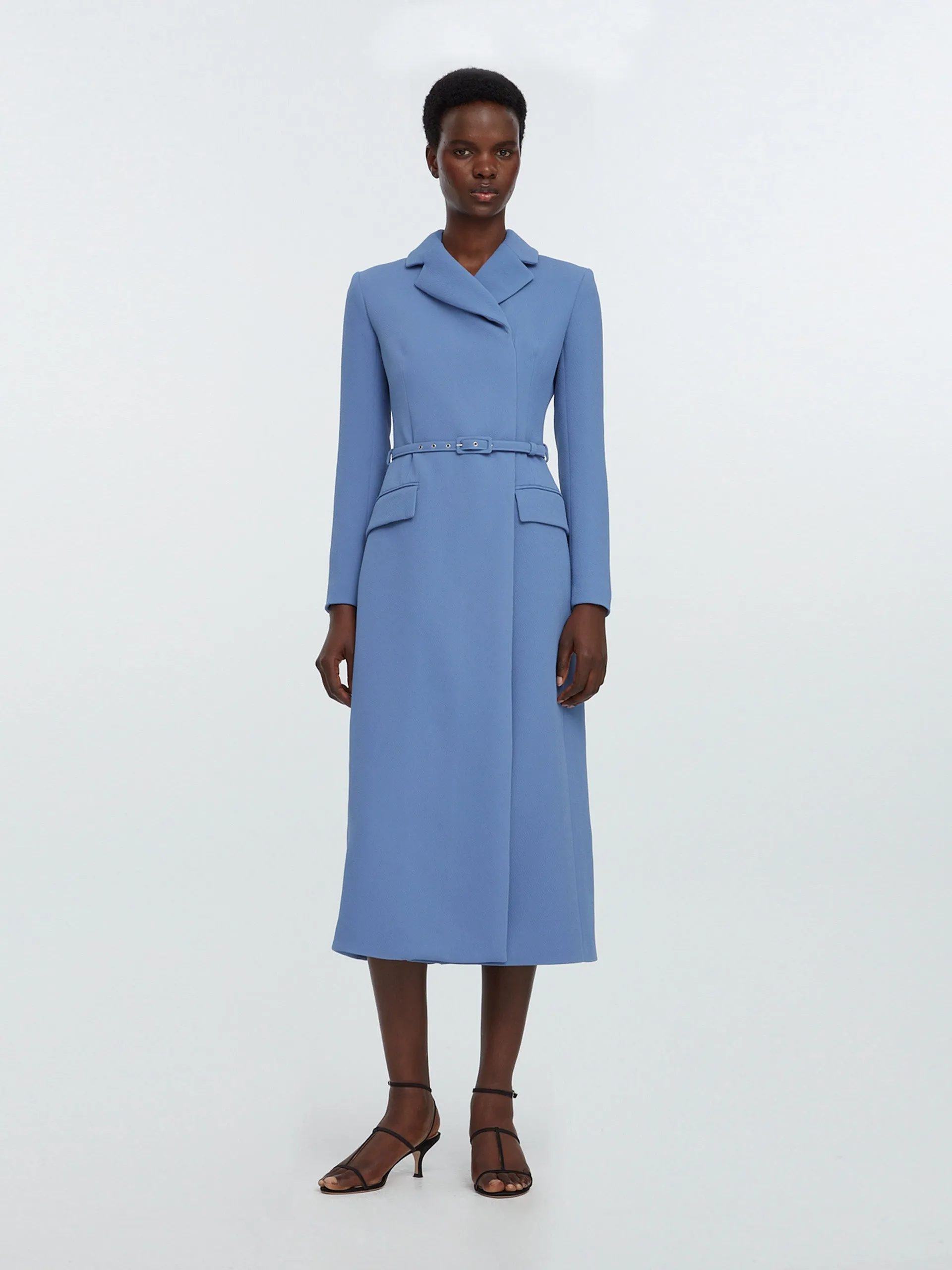 Kalonice wrap coat dress in indigo double crepe