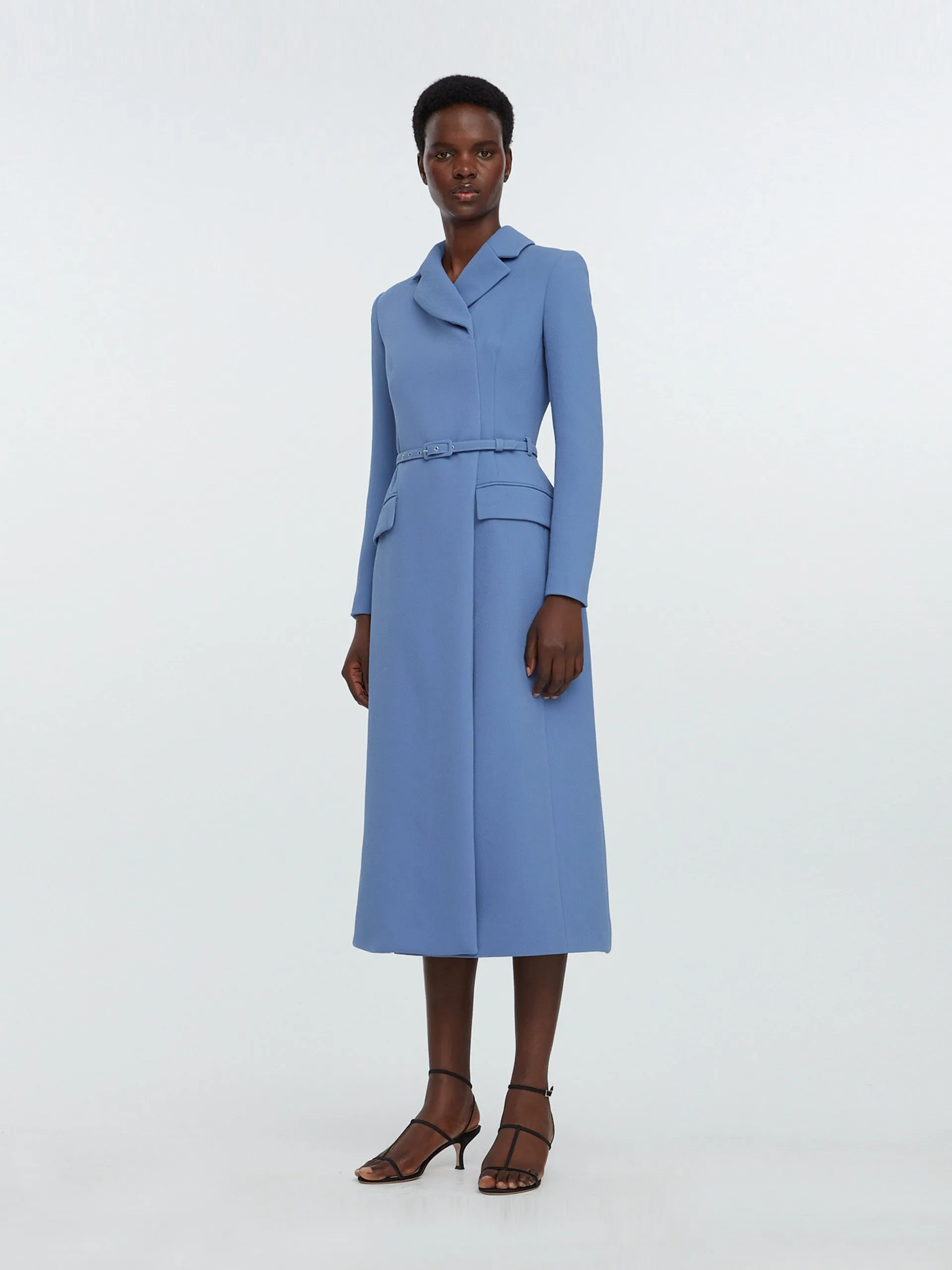 Kalonice wrap coat dress in indigo double crepe