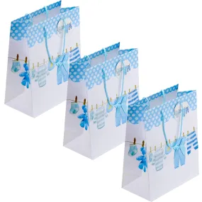 Kicko Large Blue Baby Gift Bags - 3 Pack - 13 Inches, Featuring Onesies, Bibs, Newborn