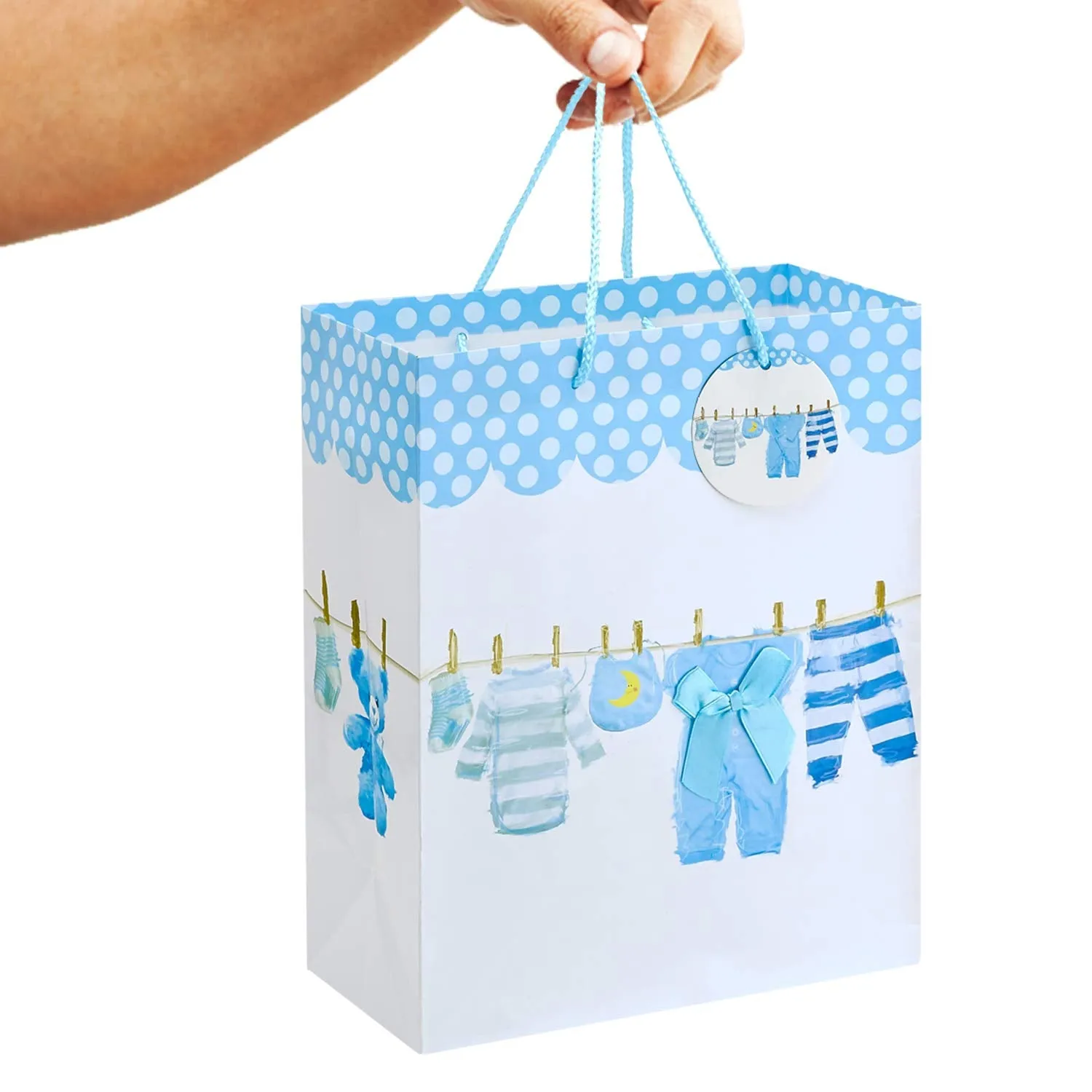 Kicko Large Blue Baby Gift Bags - 3 Pack - 13 Inches, Featuring Onesies, Bibs, Newborn